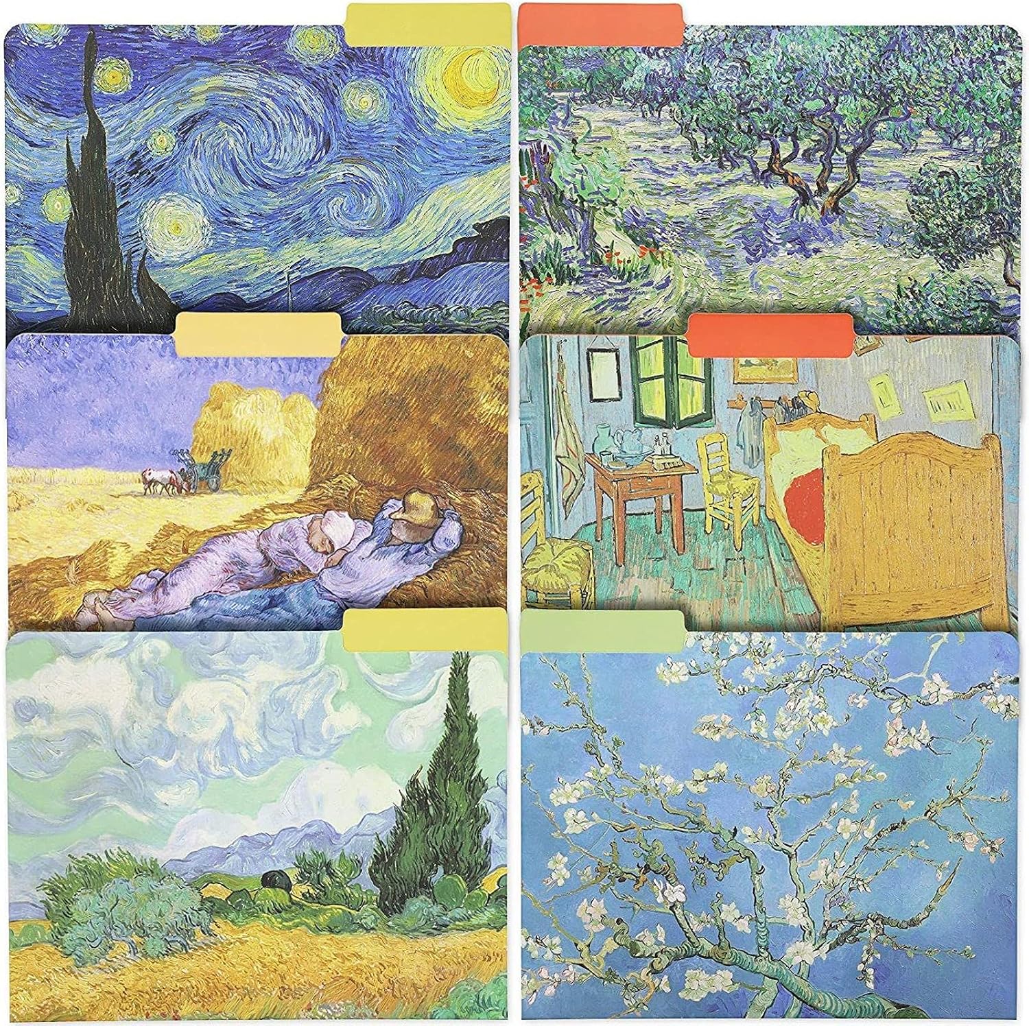 The Gifted Stationery File Folders, 12 Pack, Letter Size, Multicolor Van Gogh Floral with 1/3 Cut Tabs