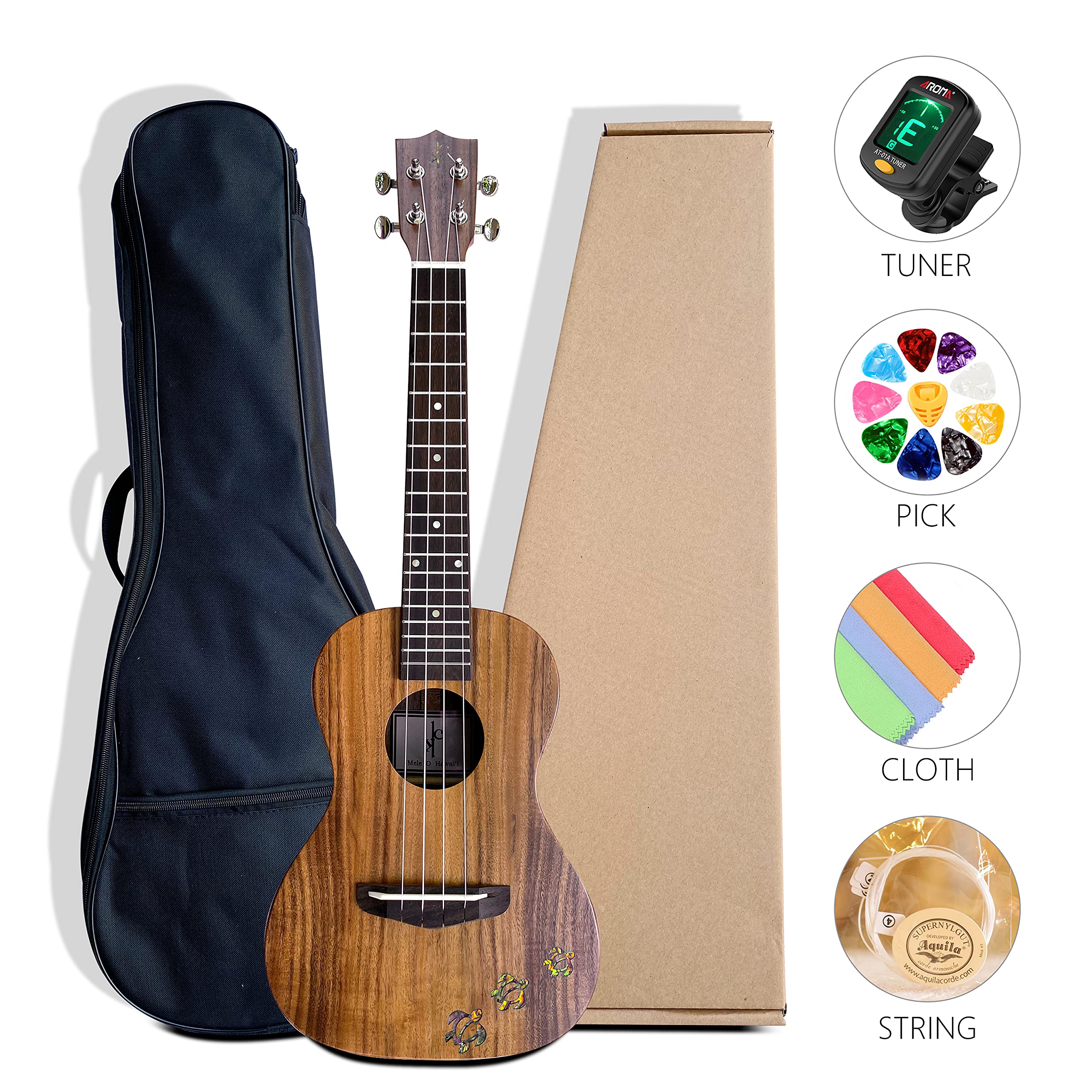 All Solid Koa Acacia Tenor 26inch With 3-Abalone Shell Hawaii Style Turtle Hand Craft Ukulele, Free Gig Bag/Box and Shipping - Image 2