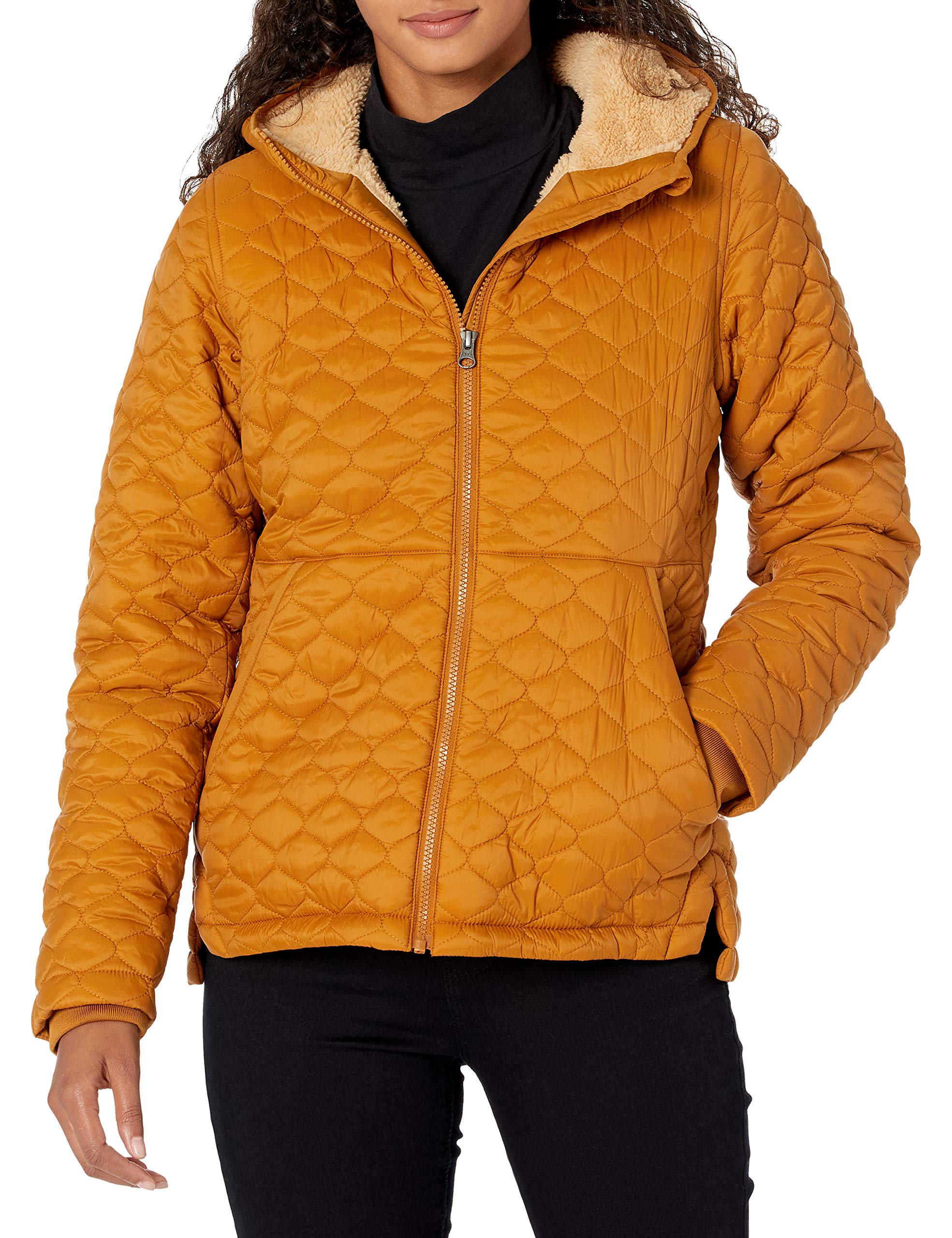 Amazon Essentials Piumino Leggero Trapuntato con Cappuccio Foderato in Sherpa Impermeabile con Cerniera Integrale Donna