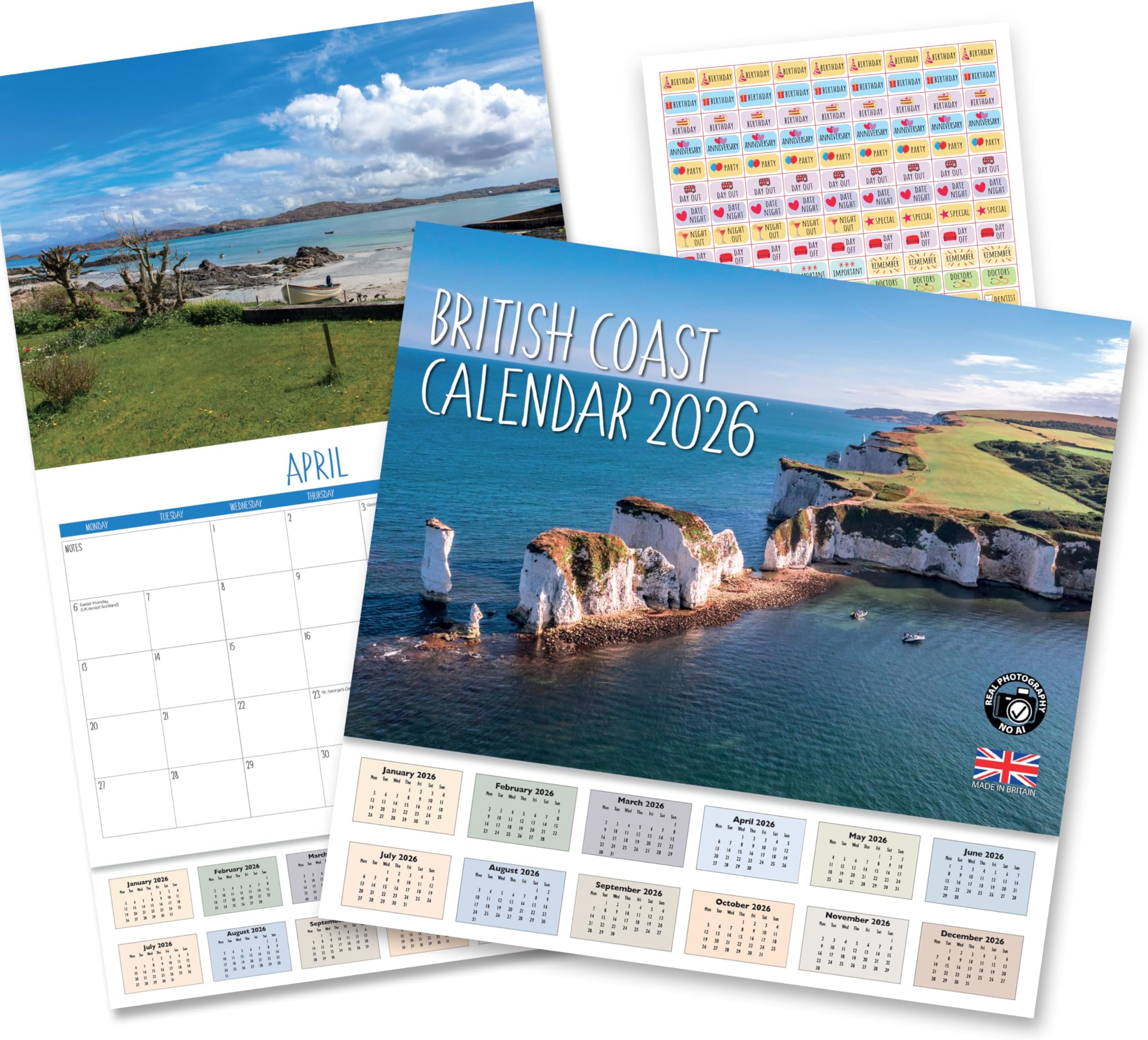 2026 A4 British Coast Calendar UK. One Month to View. A3 when open. Wall Calendar 2025 by Absolutely Yours. Made in Britain.