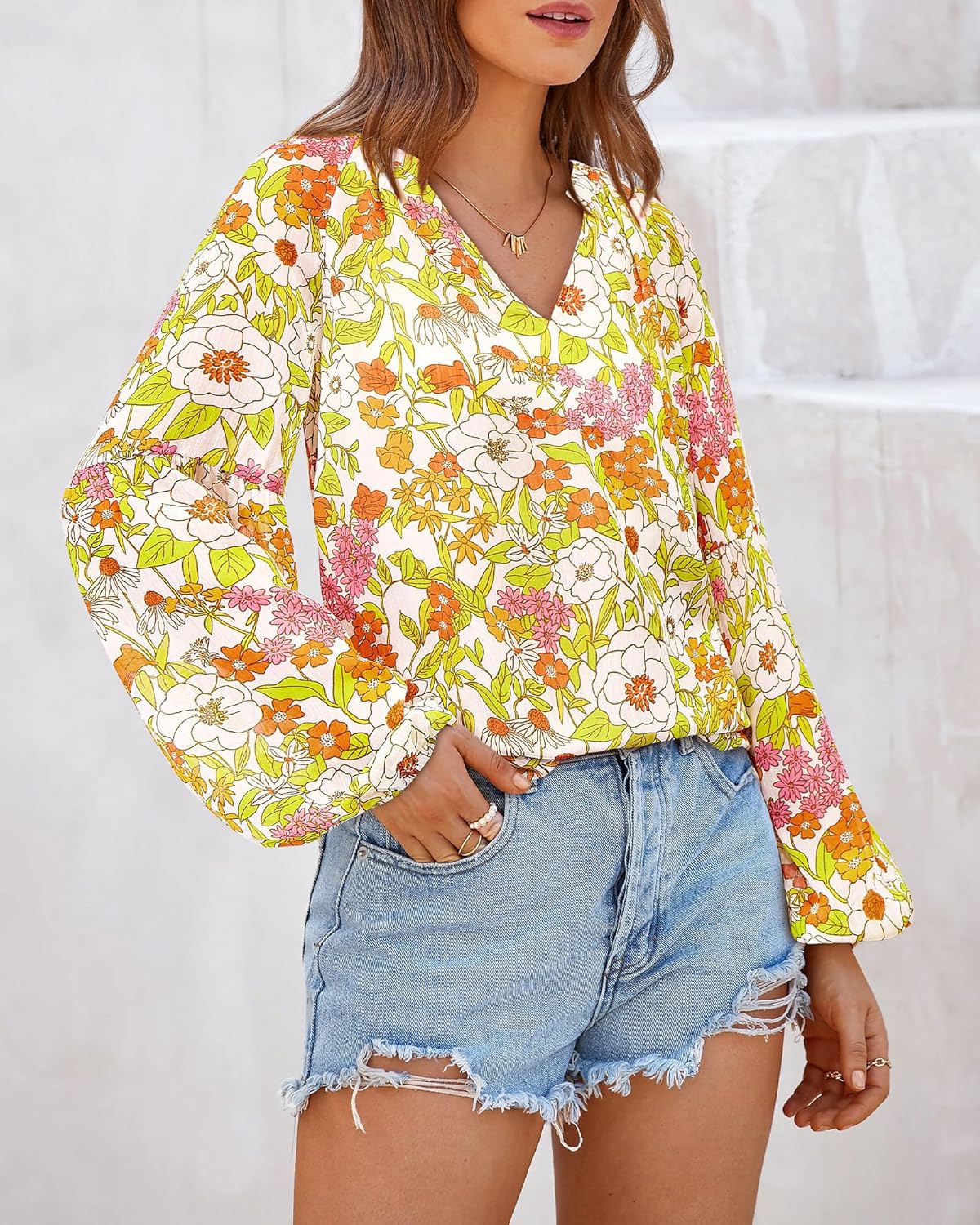 BTFBM Blouses for Women Dressy Casual Floral Summer Boho Tops V Neck Lightweight Long Sleeve Shirts Spring Clothes 2026 - Image 5