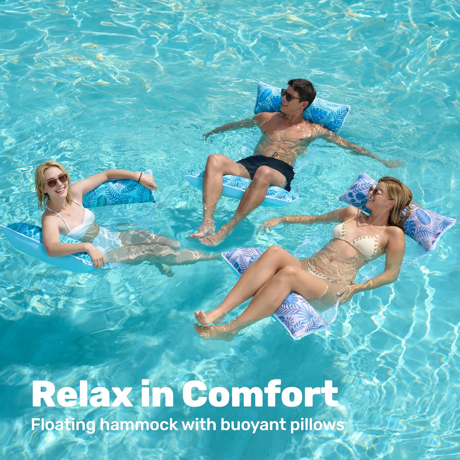 Sloosh 3 Pack Inflatable Pool Float Hammock, Water Lounges, Multi-Purpose Swimming Pool Accessories (Saddle, Lounge Chair, Hammock, Drifter), Lake, Outdoor, Beach