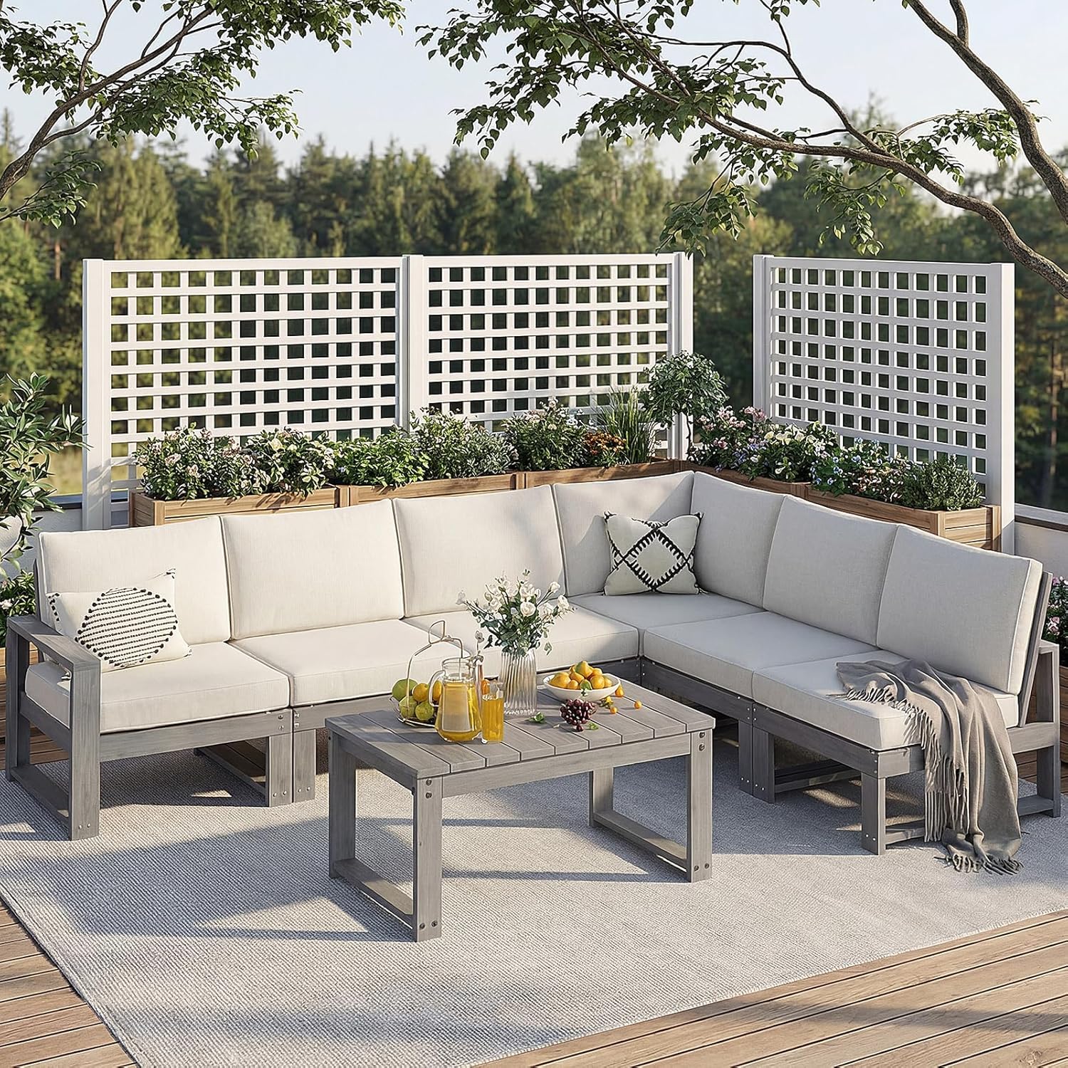 Patio Furniture Set, 7-Piece Outdoor Furniture with Cushions, L Shaped Outdoor Couch Sets 6 Seats, HDPE Patio Sectional Sofas for Porch, Backyard, Deck, Grey