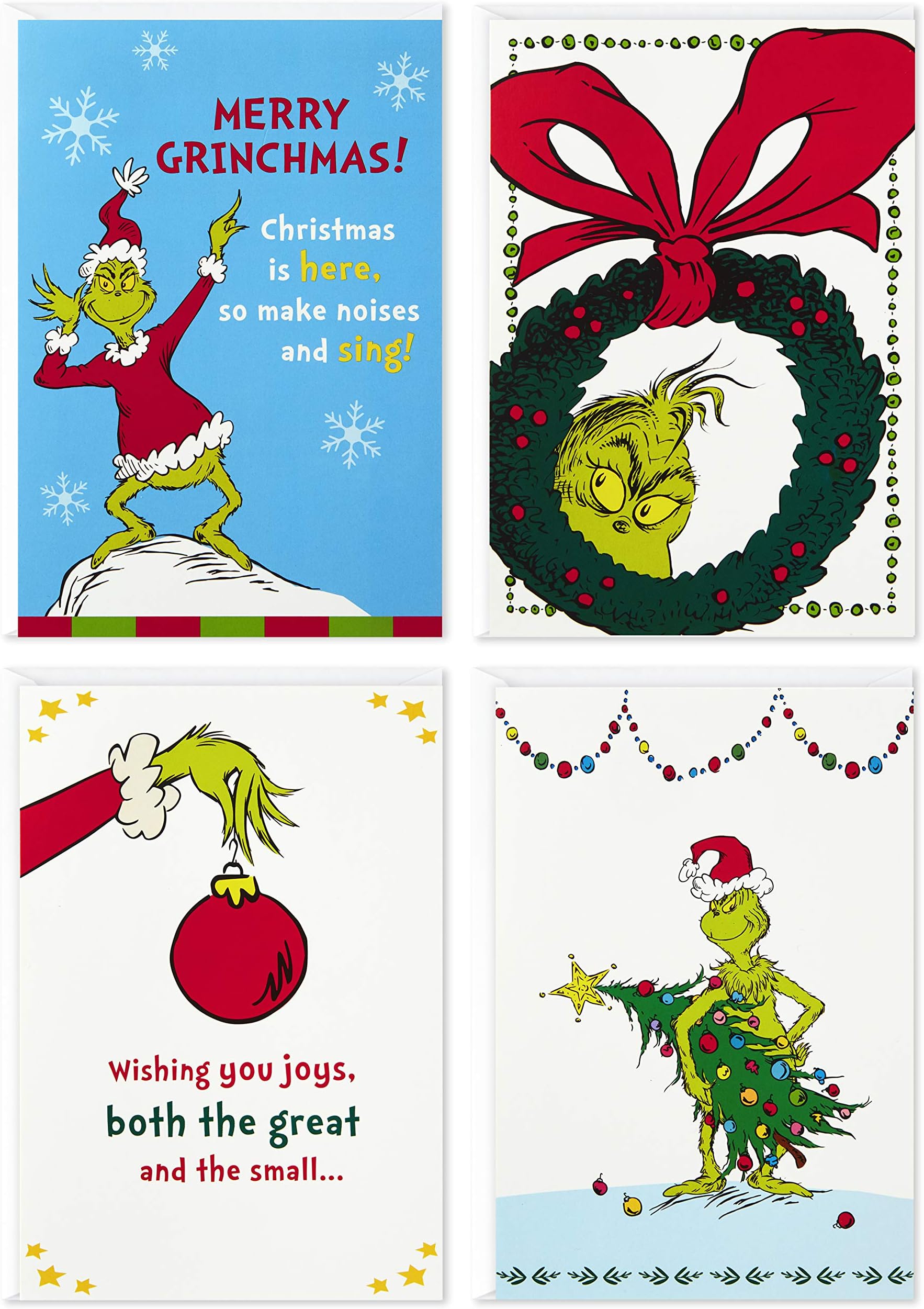 Image Arts Boxed Christmas Cards Assortment, Classic Grinch (4 Designs, 24 Christmas Cards with Envelopes)