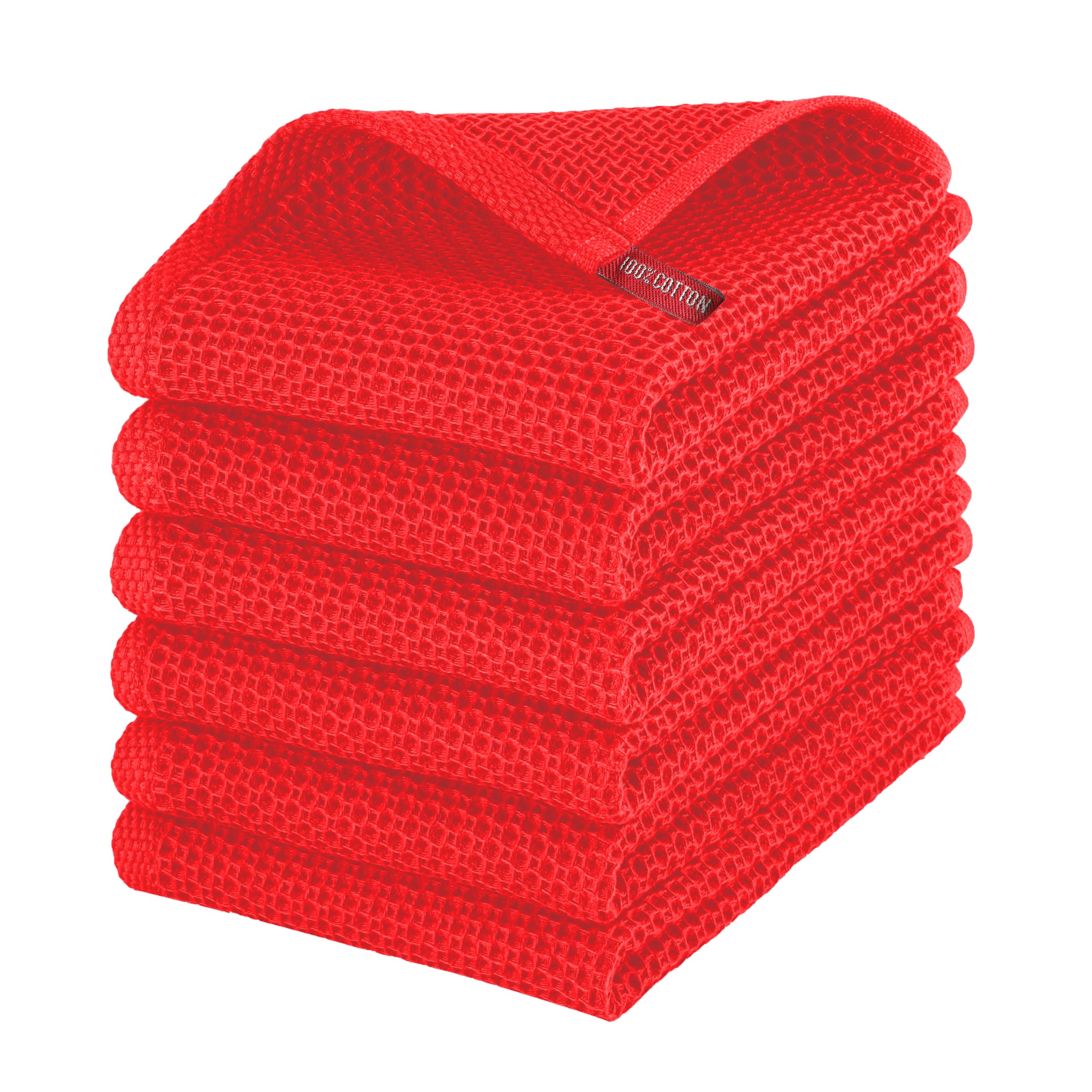 Elegant Comfort Lot de 6 torchons de cuisine 100 % coton turc gaufré, de qualité supérieure, super absorbants, ultra doux, multi-usages, 40,6 x 63,5 cm, rouge
