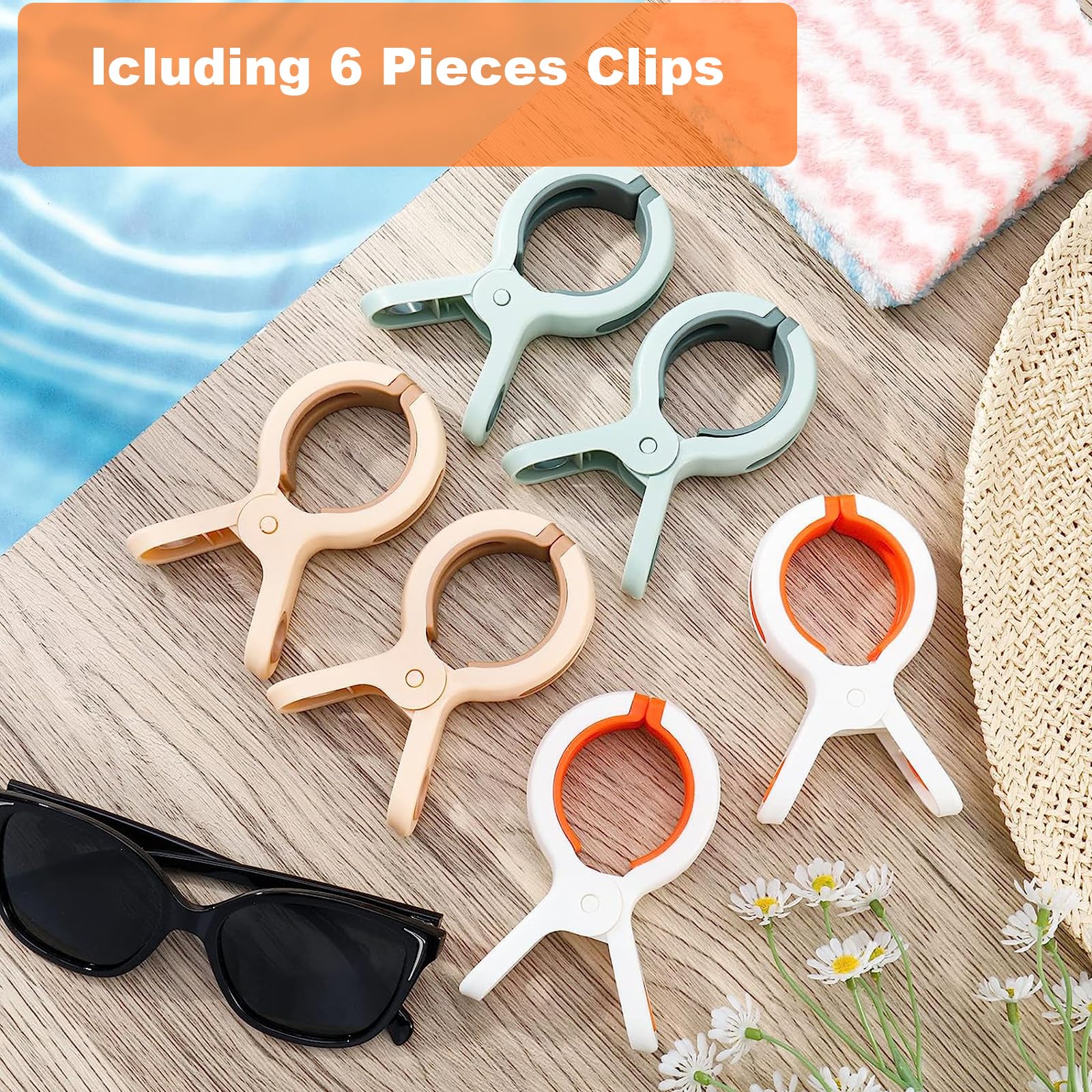 6 Pack Heavy Duty Towel Clips For Beach Chairs - Strong Grip Windproof Clips For Sun Loungers, Laundry & Pool