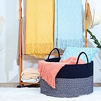 Vista 4 de MINTWOOD Design Cesta decorativa de cuerda de algodón tejida extragrande de 22 x 14 pulgadas, para sala de estar, con asas largas, cesta
