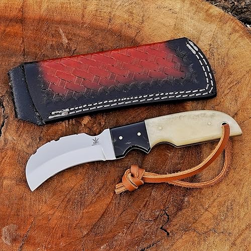 Miniatura 128 de Cuchillo de acero hecho a mano con funda de cuero, cuchillo utilitario resistente, cuchillo de electricista para desollar alambre para profesional