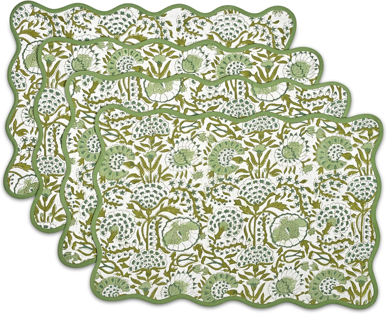 CPC 100% Cotton Reversible Placemat Agate Green Set of 4 14x20 Inches Machine Washable Farmhouse Chic Heat-Resistant Table Mats for Dining Table Décor