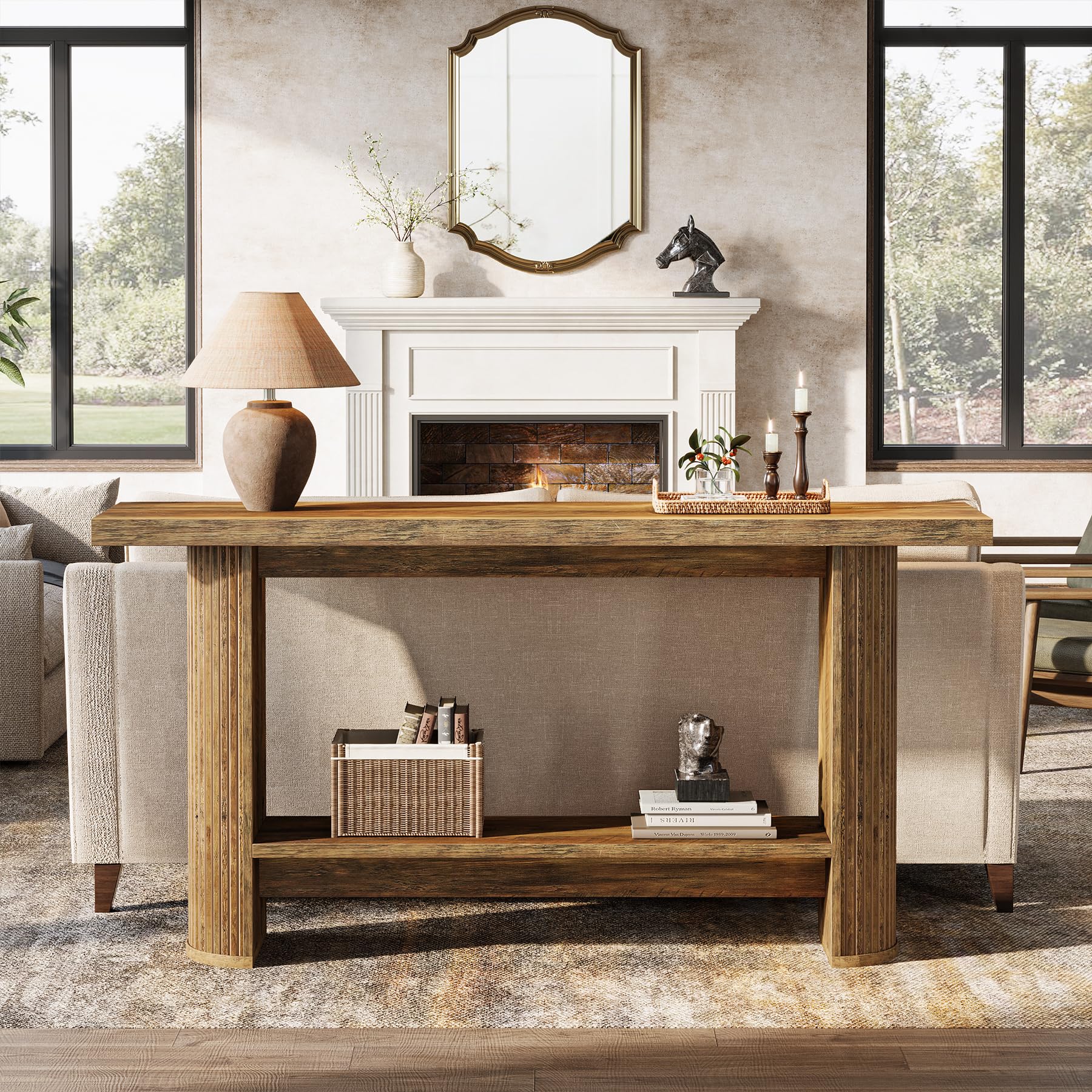 Tribesigns Mesa de Consola, Mesa de Entrada Moderna de 140 cm, Consola Recibidor Angosta para Sofá, Consola Madera con 2 Estantes para Pasillos, Entrada o Sala, Marrón
