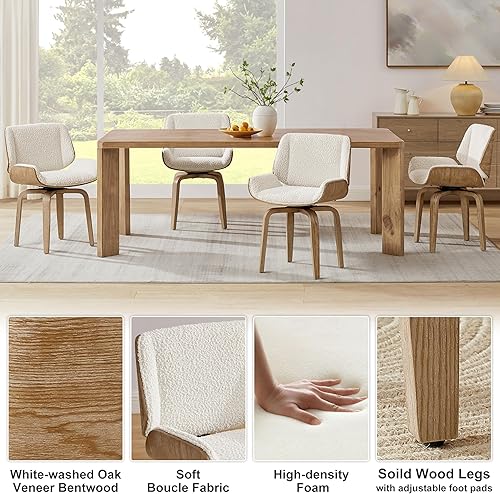 Miniatura 9 de Art Leon Silla de escritorio sin ruedas, silla giratoria moderna de mediados de siglo con patas de madera, silla tapizada de piel sintética de