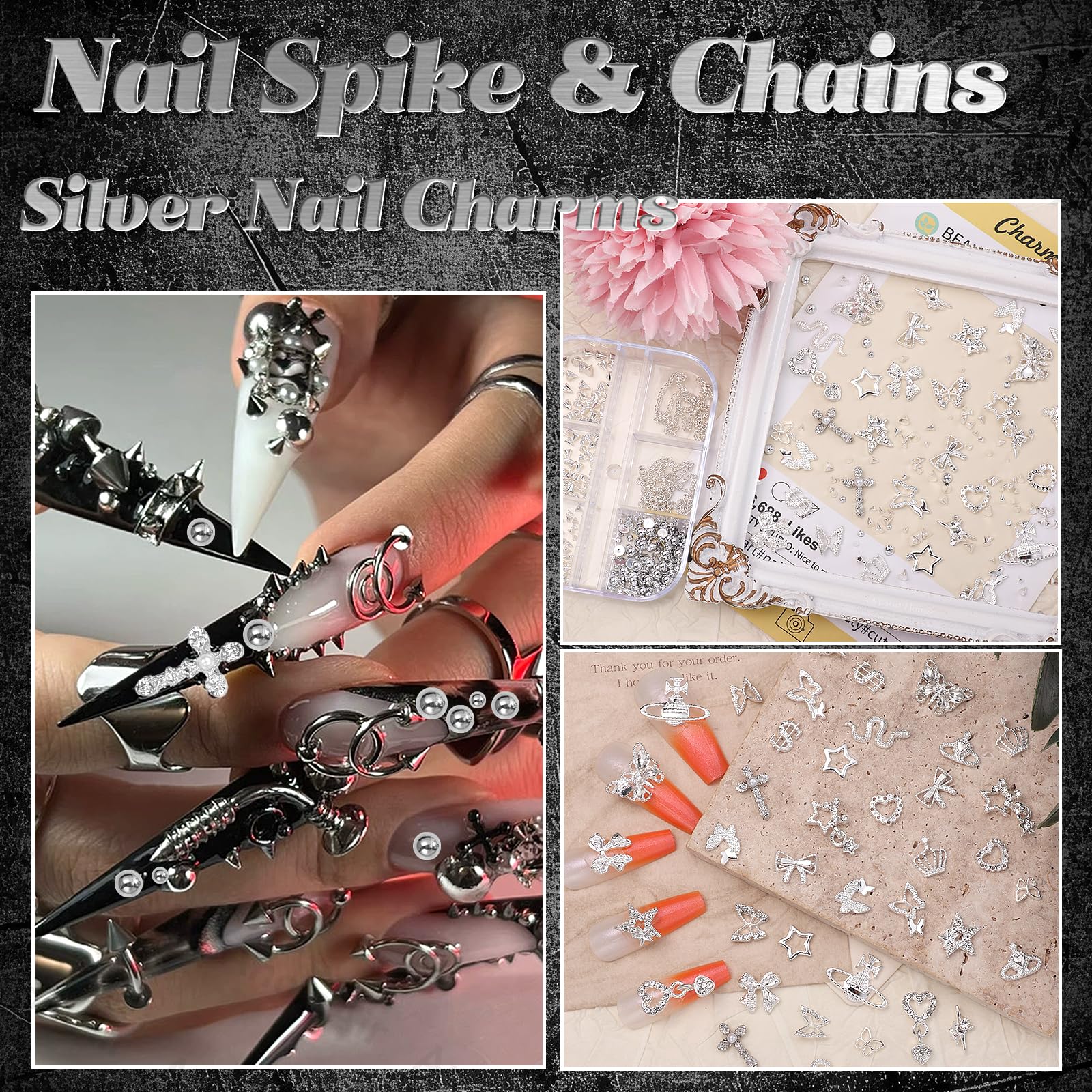 Ciondoli 3D in metallo dorato per unghie, perline dorate con retro piatto, rivetti e unghie, a forma di cuore, farfalla, stella, dollaro, in lega, per nail art in acrilico, design fai da te