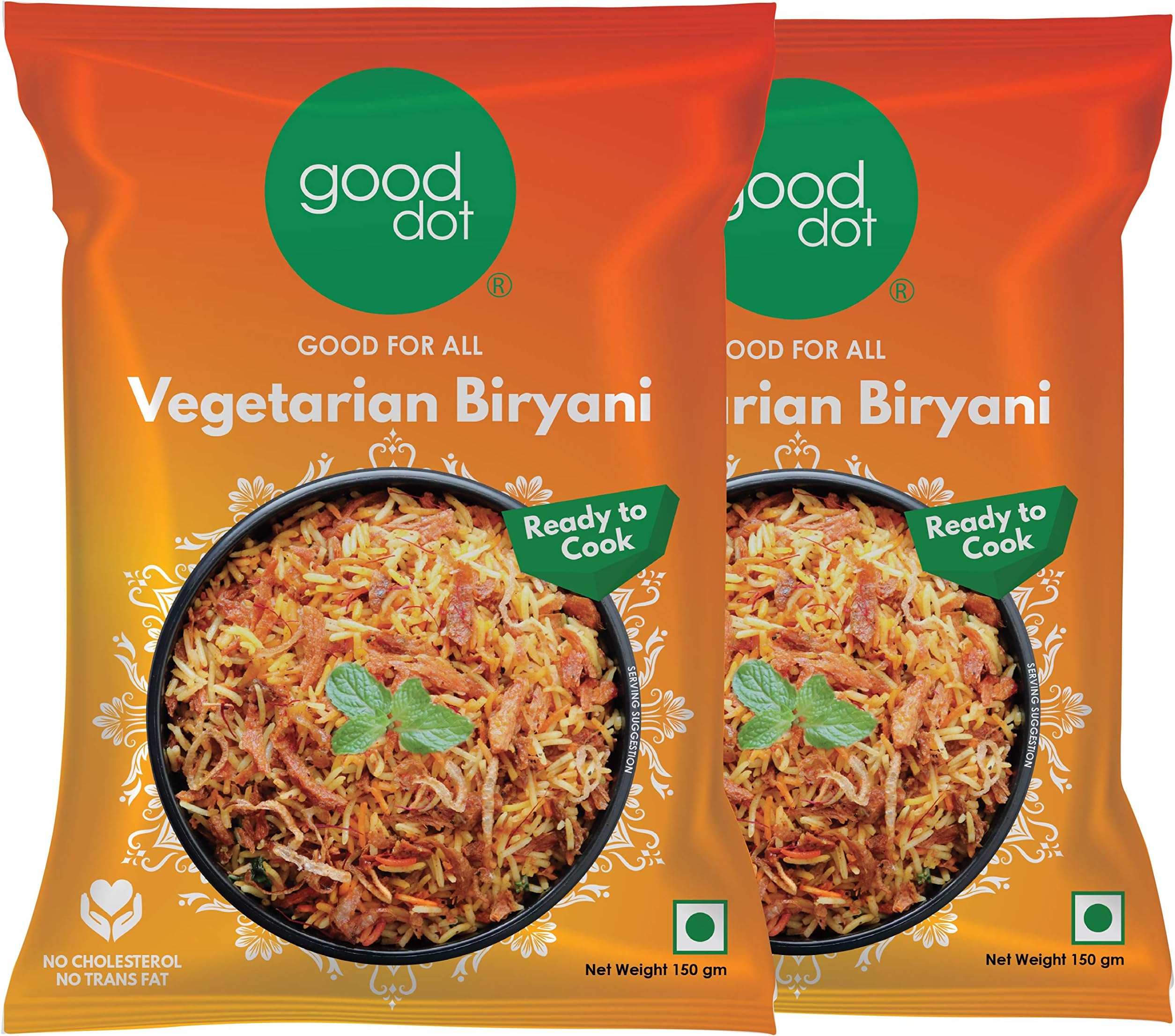 GoodDot Vegetarian Biryani - Ready To Cook | Instant Veg Biryani | Vegetarian Biryani Mix | With Plant Based Protein Bits | Quick And Healthy One Pot Dish - (150 g, Pack of 2)