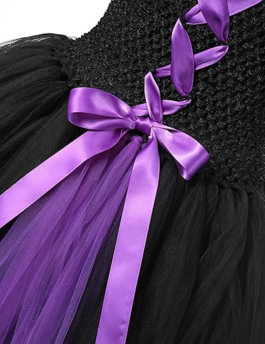 Vista 5 de YOFEEL Maleficent costume Dress up Toddler Kids Baby girls Witch Evil Queen Tutu Dress for Halloween Cosplay