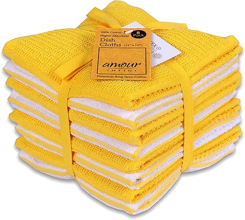 AMOUR INFINI Juego de 8 paños de cocina de rizo altamente absorbentes, súper suaves, trapos de cocina de secado rápido para limpiar y secar platos,
