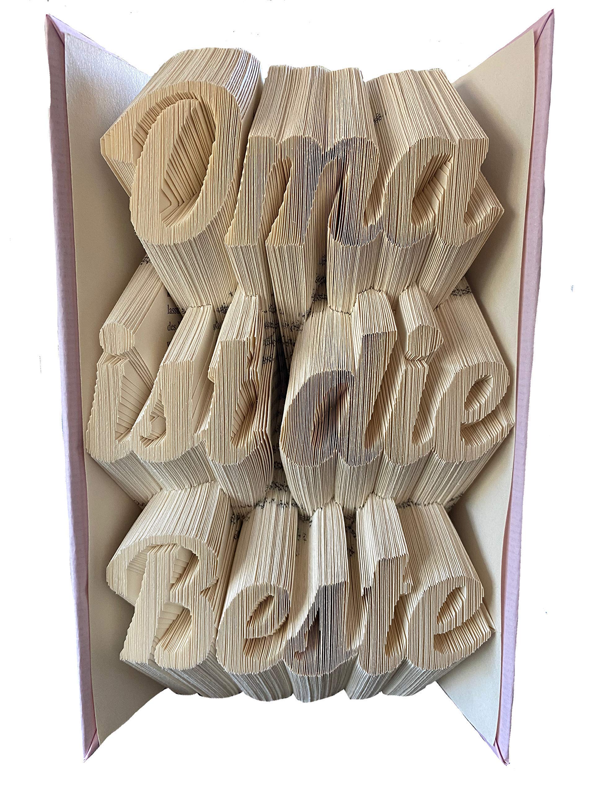 Gefaltetes Buch mit 3 Zeilen – personalisiert mit Namen, Datum oder Text – handgefertigtes Unikat als Geschenk zur Hochzeit, Familie, Geburtstag oder Jubiläum