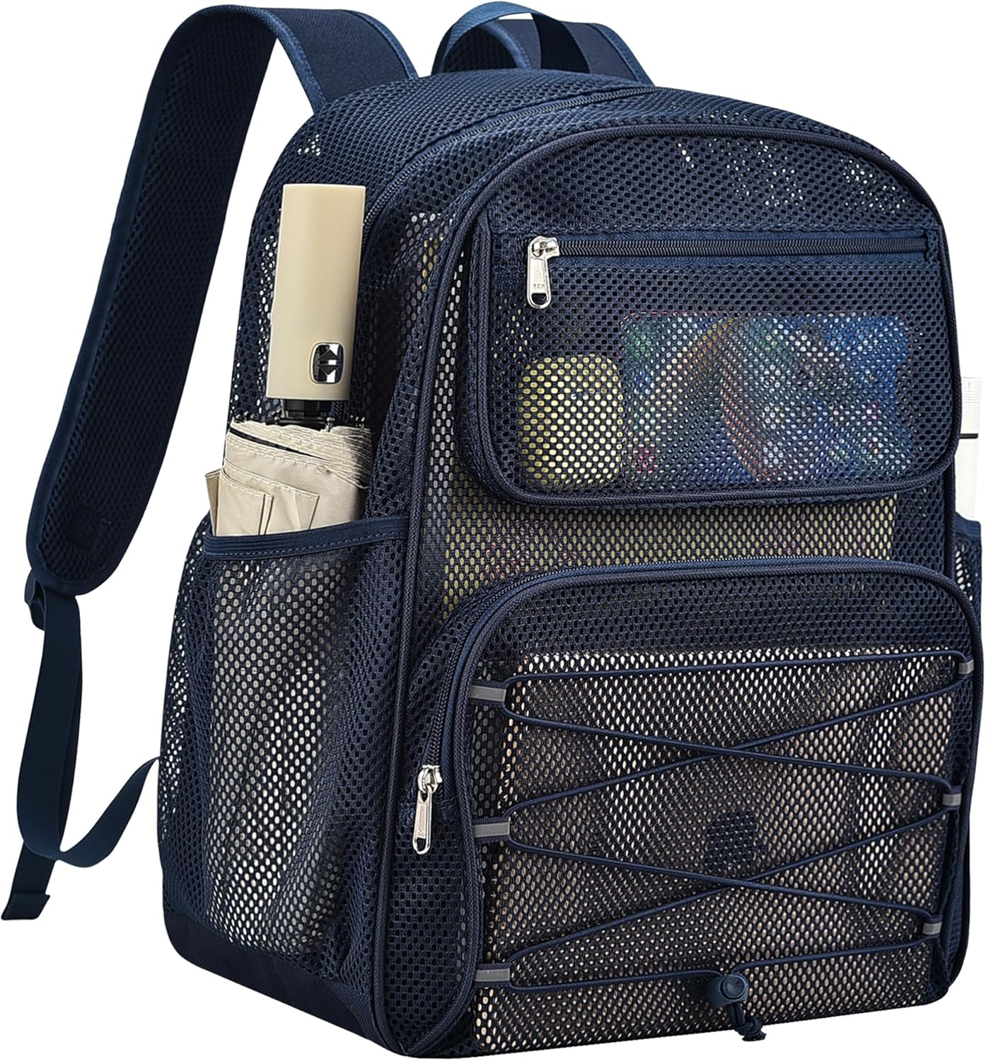 Paxiland Mesh Backpack Heavy Duty See Through Mesh Bookbag Large Backpack for Travel Swimming Outdoor Sports Beach, Blue