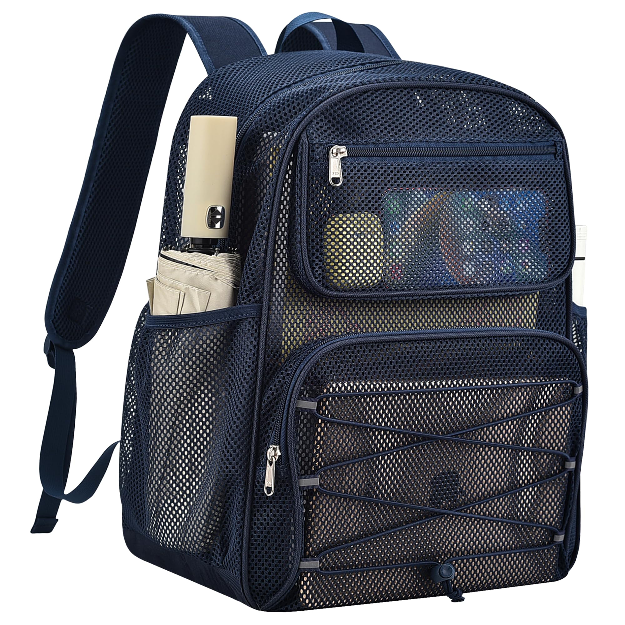 Paxiland Mesh Backpack Heavy Duty See Through Mesh Bookbag Large Backpack for School Travel Swimming Outdoor Sports Beach, Blue