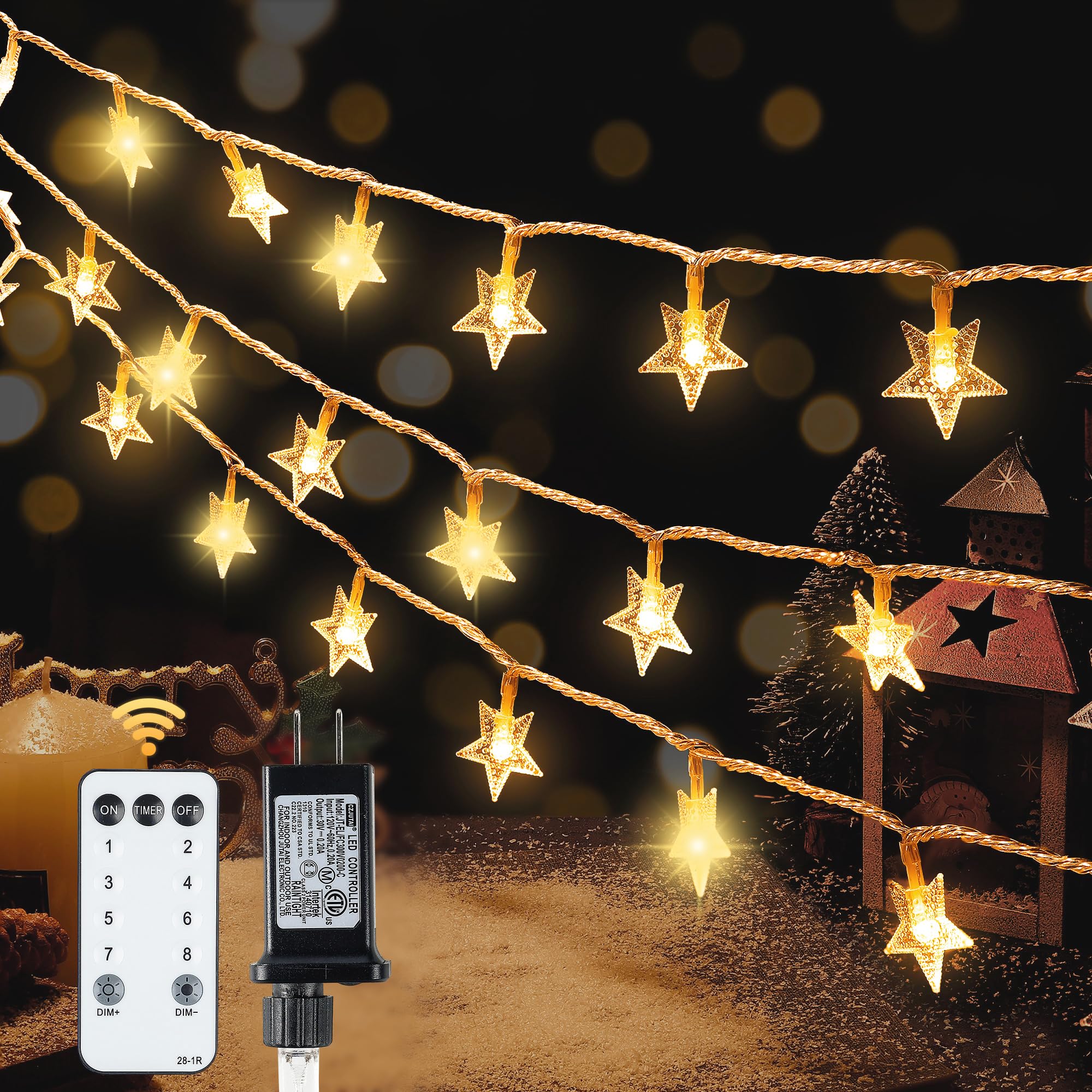 HEYFUNi Warm White Star String Lights,39FT 100LED Plug in Fairy Twinkle Lights with 8 Modes Waterproof for Indoor Outdoor Christmas Tree, Home, Girls’ Room, Garden, Party, Wedding Decor(Warm White)