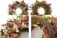 Vista 2 de Corona de otoño para puerta delantera, peonías artificiales, coronas de otoño e invierno para puerta delantera, decoración de pared exterior o Marrón