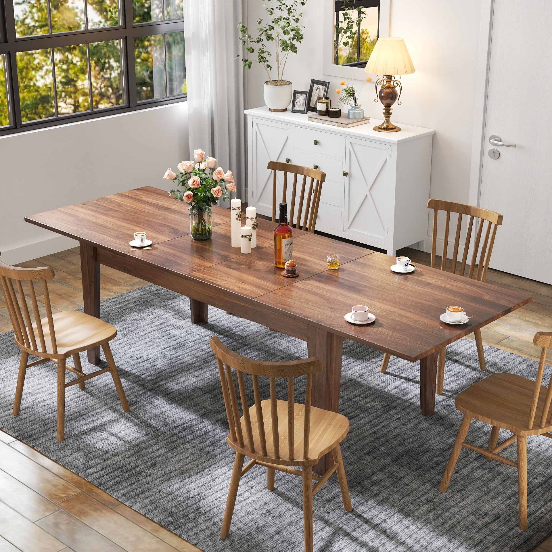kevinplus 106.3'' Walnut Extendable Dining Table Modern Mid-Century Rectangle Kitchen Table for 6-8, Walnut