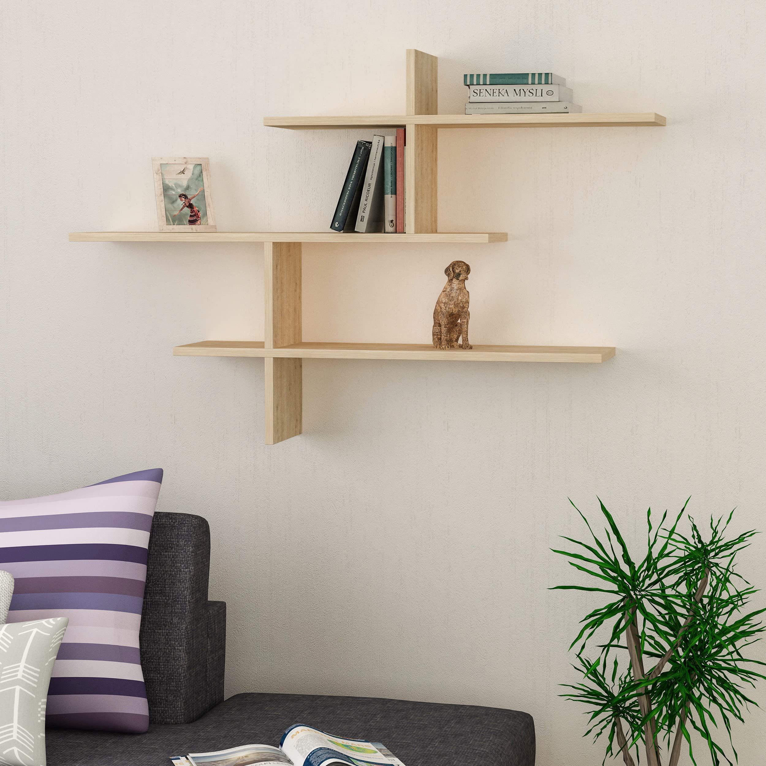 3 Tier Wall Shelf Many Colour Options- Easy to Assemble - Living Room Office Storage - 123x80x22cm by Hocuspicus (Oak)