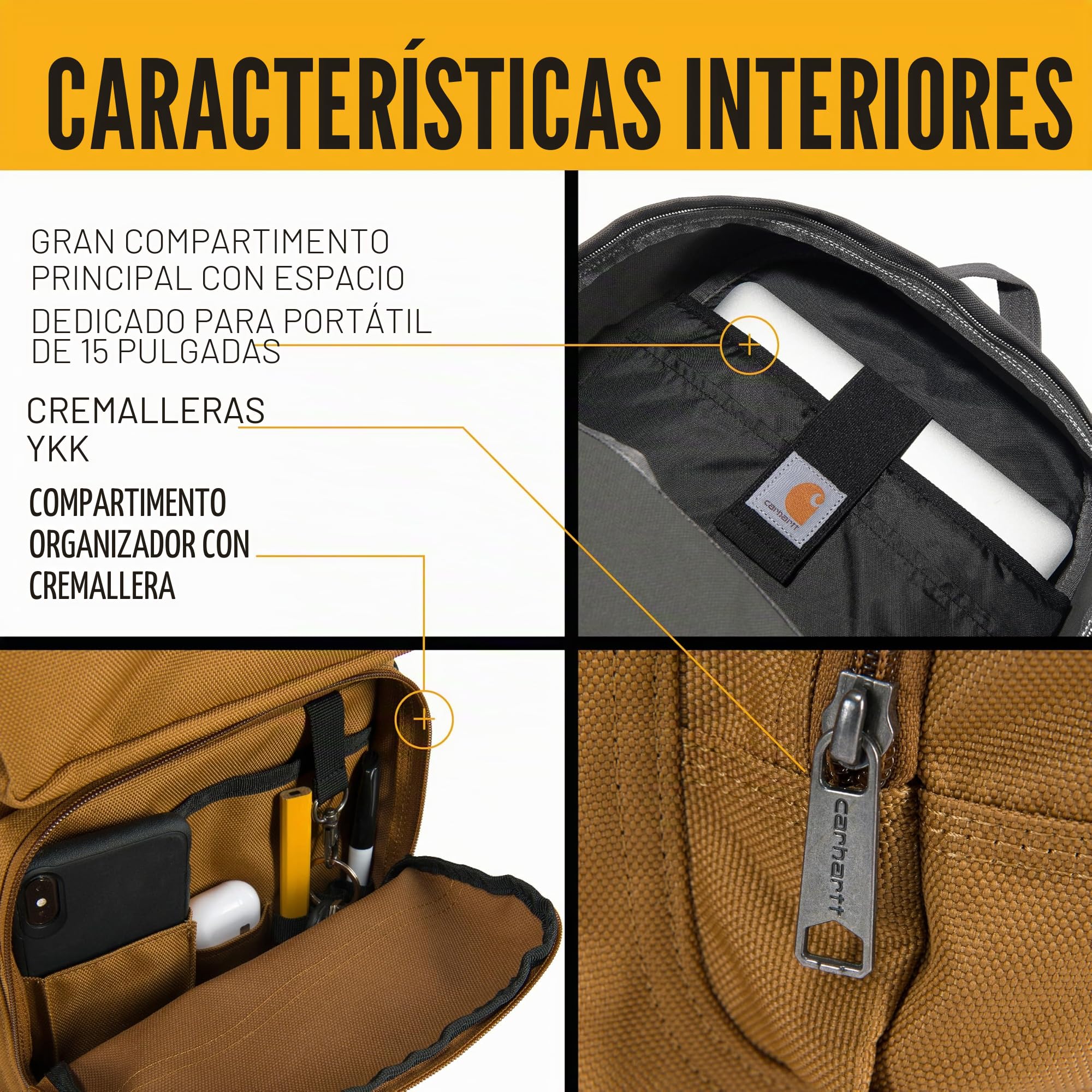 Carhartt Compartimento único, paquete duradero con funda para portátil y base resistente a la abrasión Duravax, mochila clásica de 27 L (negro), talla única