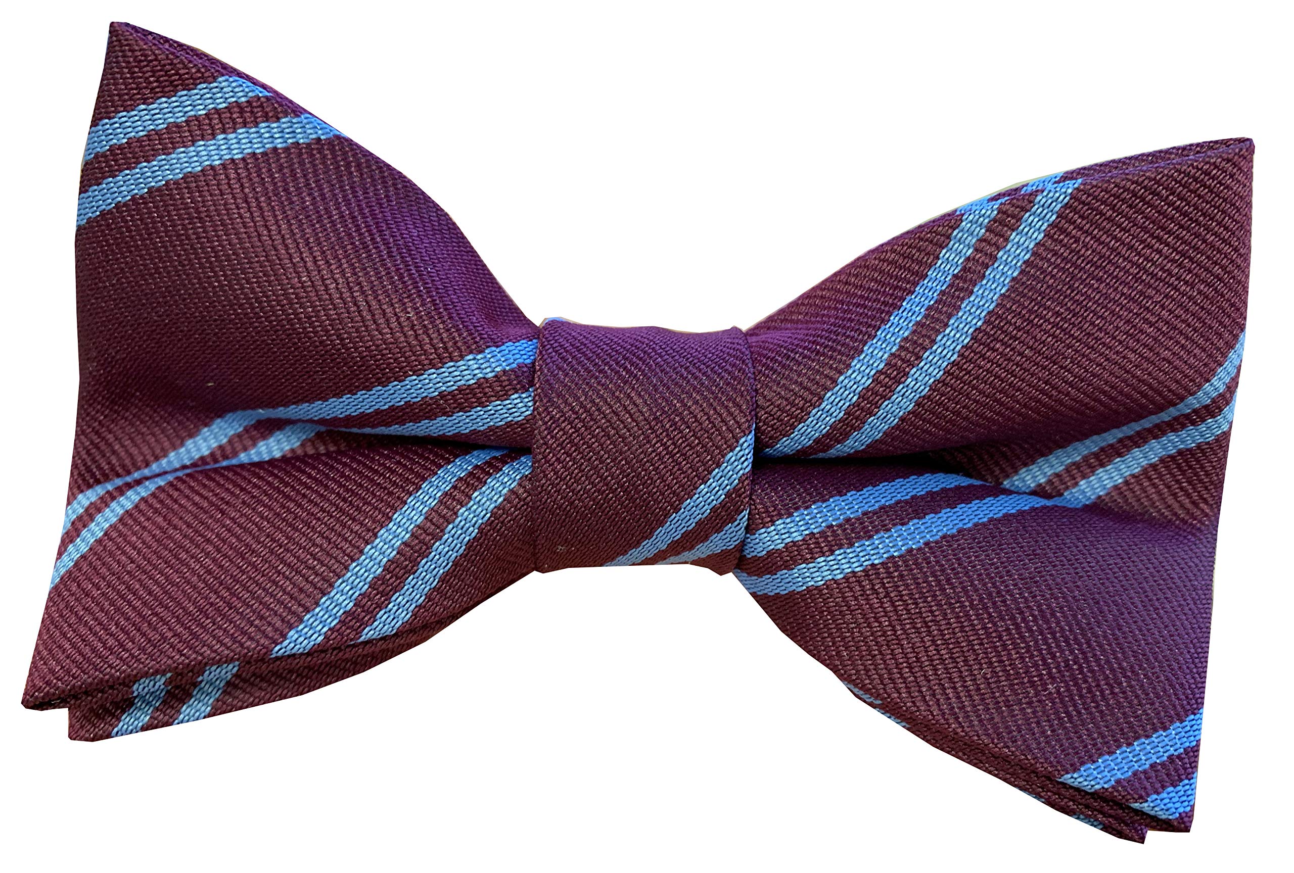 Men's Claret & Sky Blue Football Striped Bow Tie