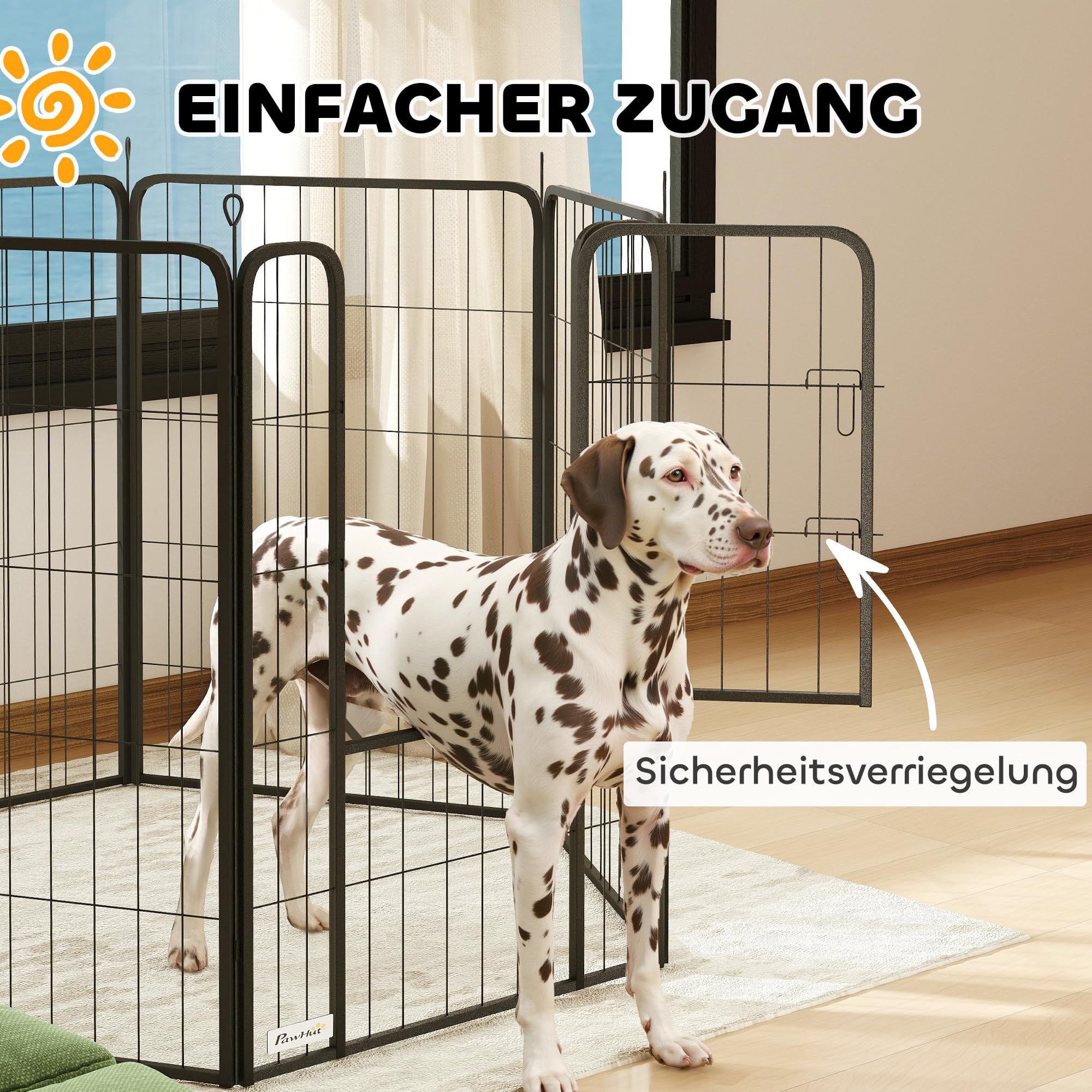 PawHut Welpenlaufstall Welpenauslauf mit Tür Faltbar 6-teilig 100 cm hoch | Freilaufgehege, Verriegelung, Hundelaufstall mit Erdspießen, Laufstall für Hunde Kleintiere, für drinnen und draußen