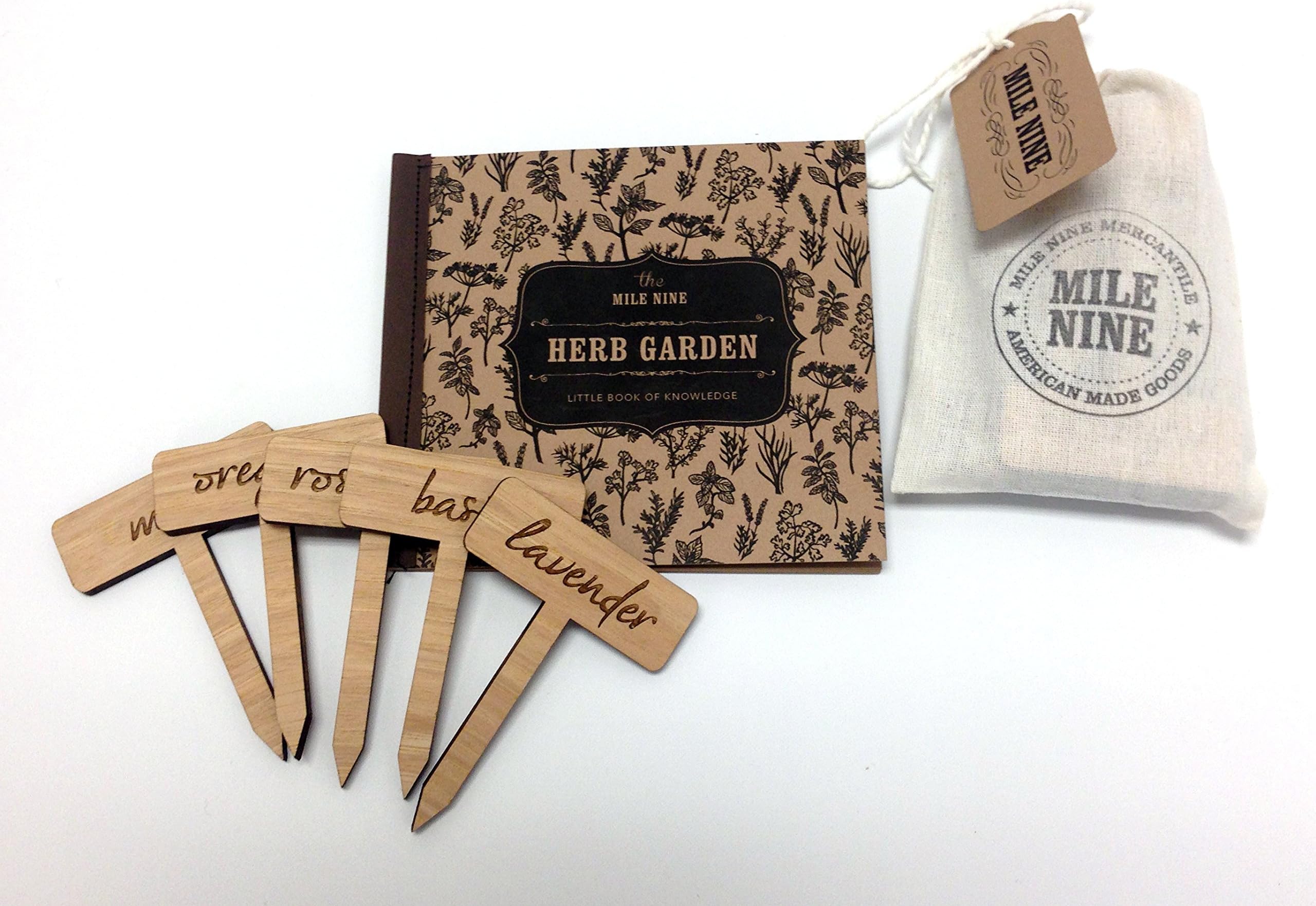Mile Nine Herb Garden Gift Set/10 Plant Markers and Little Book of Knowledge