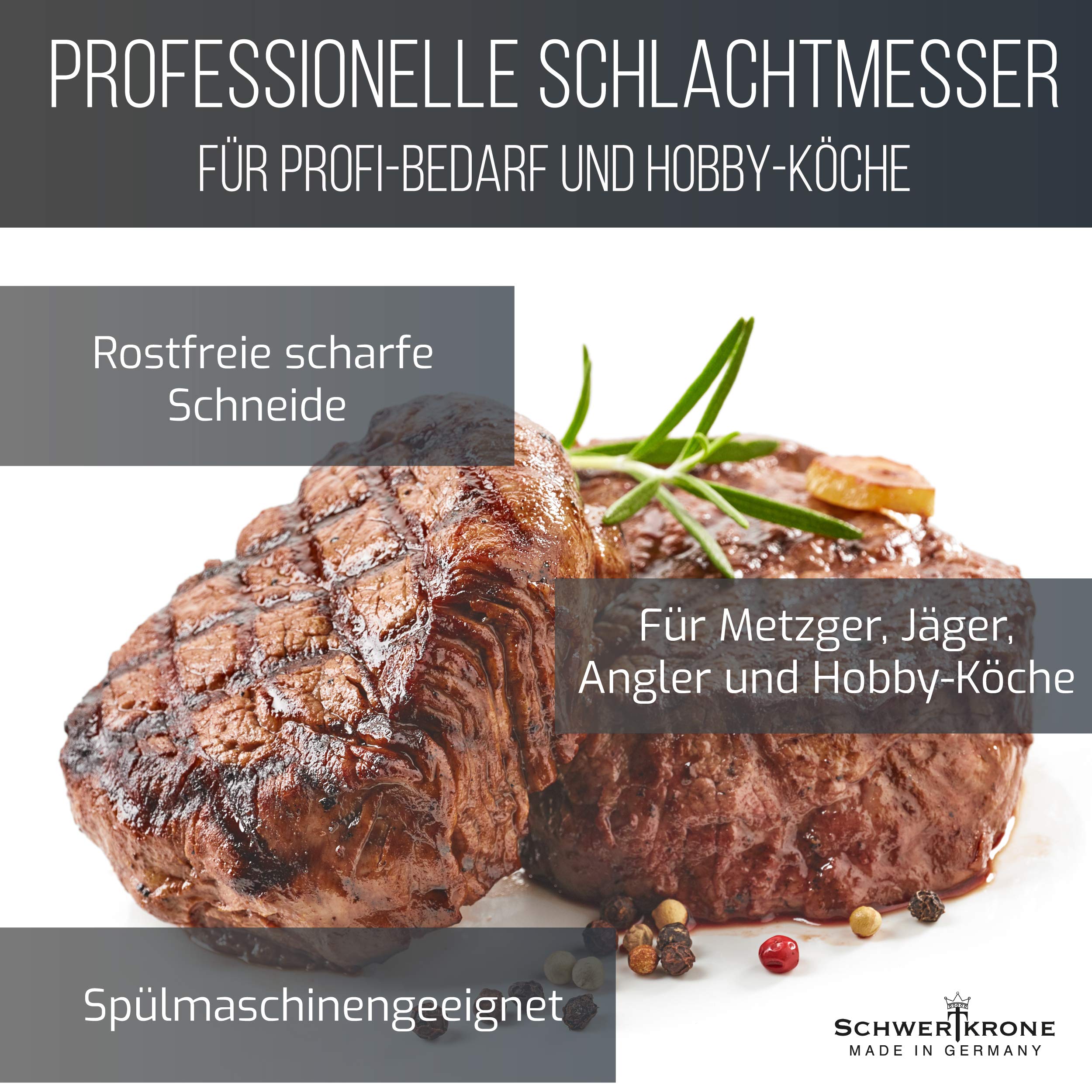 Schwertkrone Solingen - Coltello da Macellaio, Coltello da Disosso - Acciaio Inox, Lama Lucida - Semi-Flessibile e Dritto - Per macellai e cacciatori