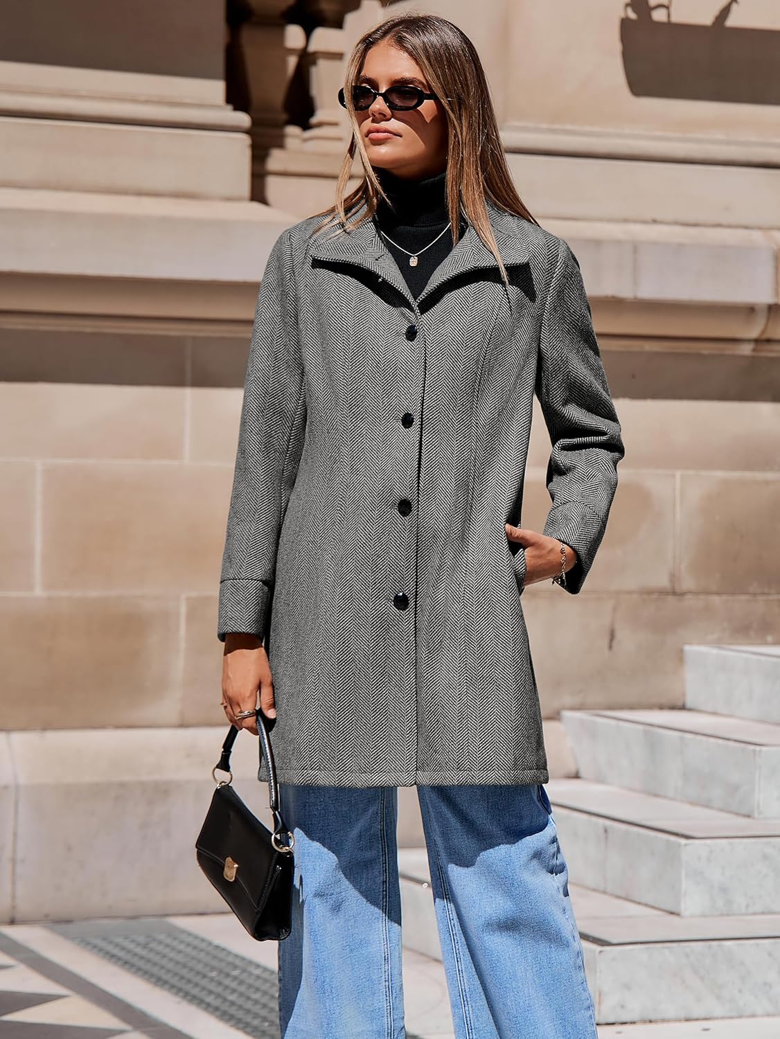 Simplee Womens Coat Fall Winter Long Jackets Single Breasted Lapel Collar Trench Coat - Image 5