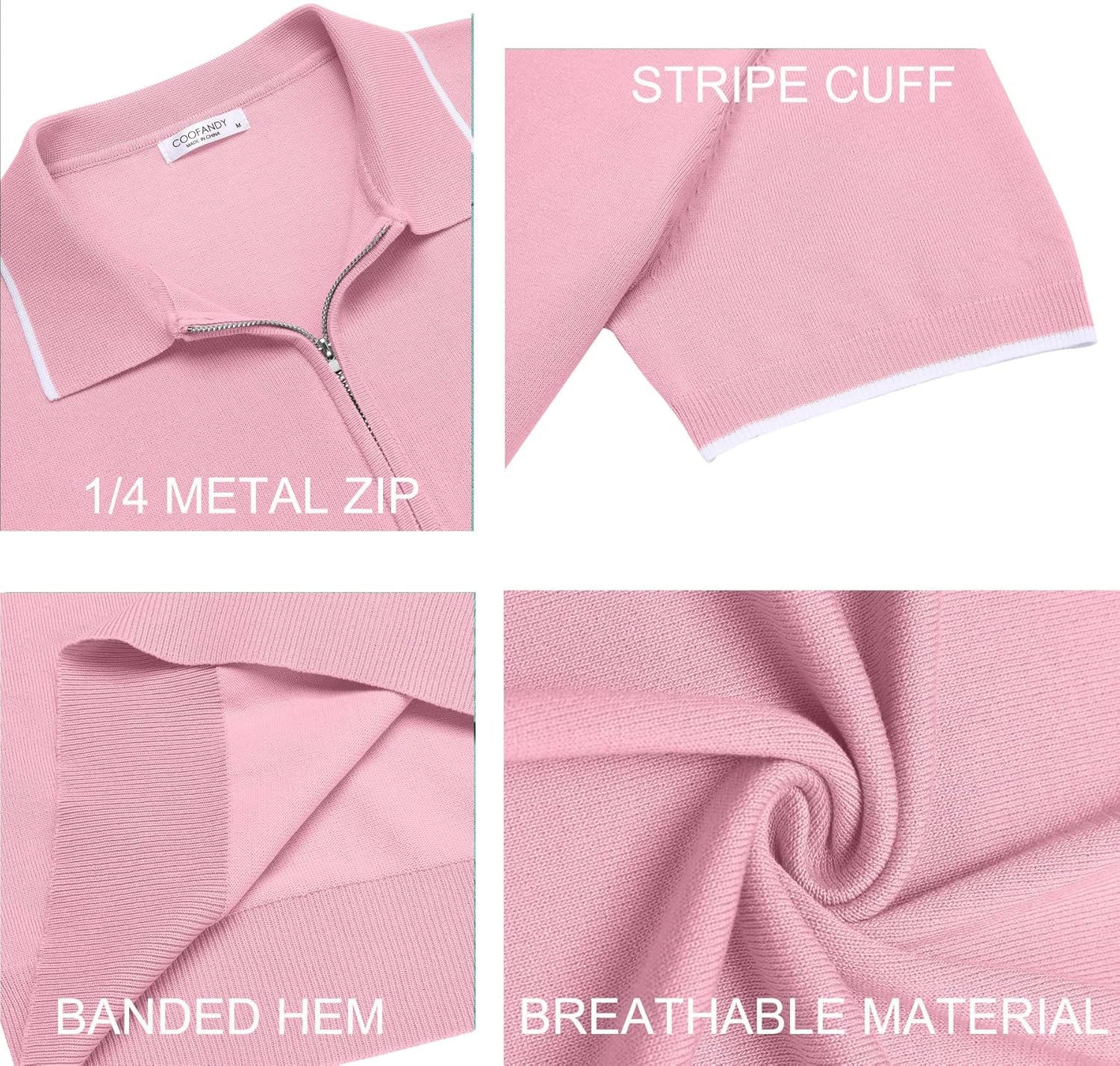 COOFANDY Men's Zipper Polo Shirt Casual Knit Short Sleeve Polo T Shirt Classic Fit Shirts - Image 6