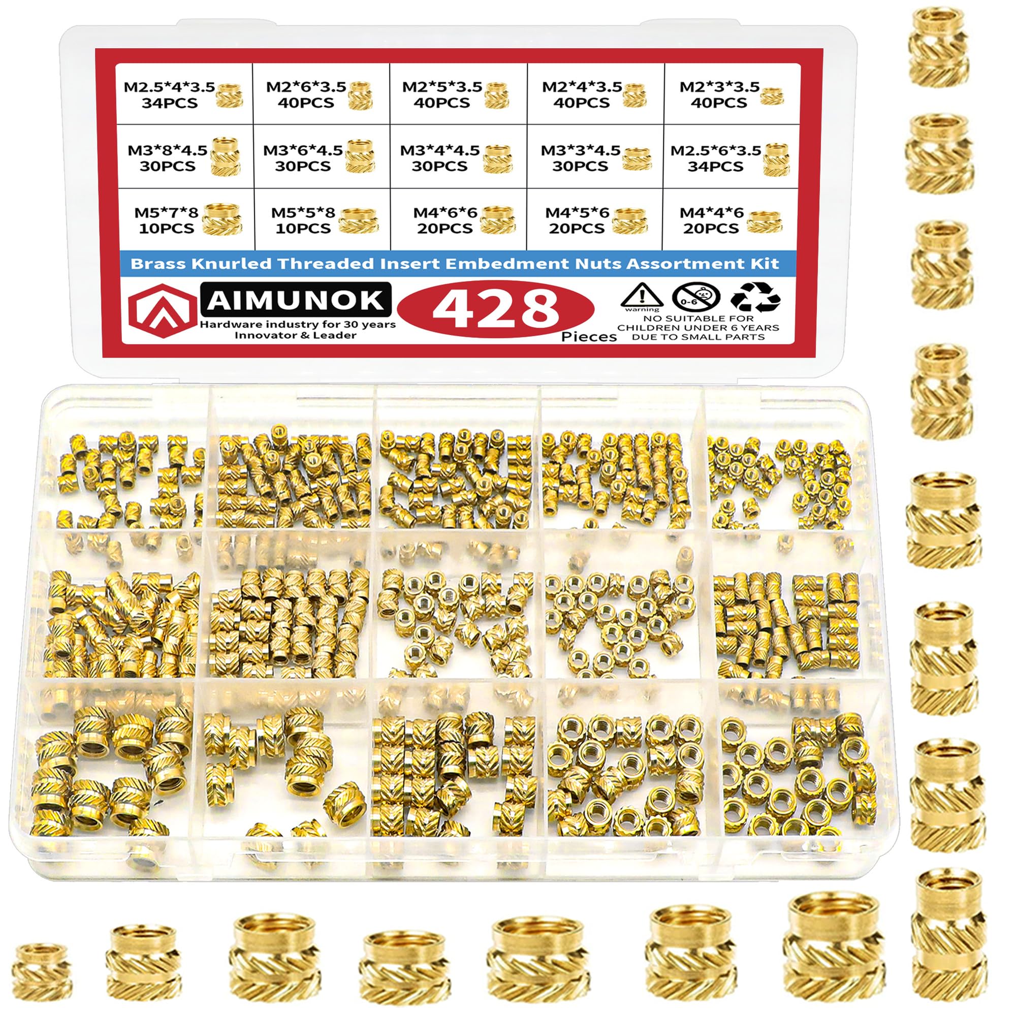 Kit inserts filetés impression 3D M2 M3 M4 M5 écrous moletés laiton pour plastique - 8