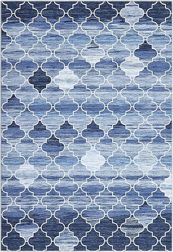 Miniatura 10 de Zacoo Alfombra lavable de 2 x 3 pies, alfombra de área con enrejado marroquí, tapete antideslizante para interiores, alfombra pequeña envejecida