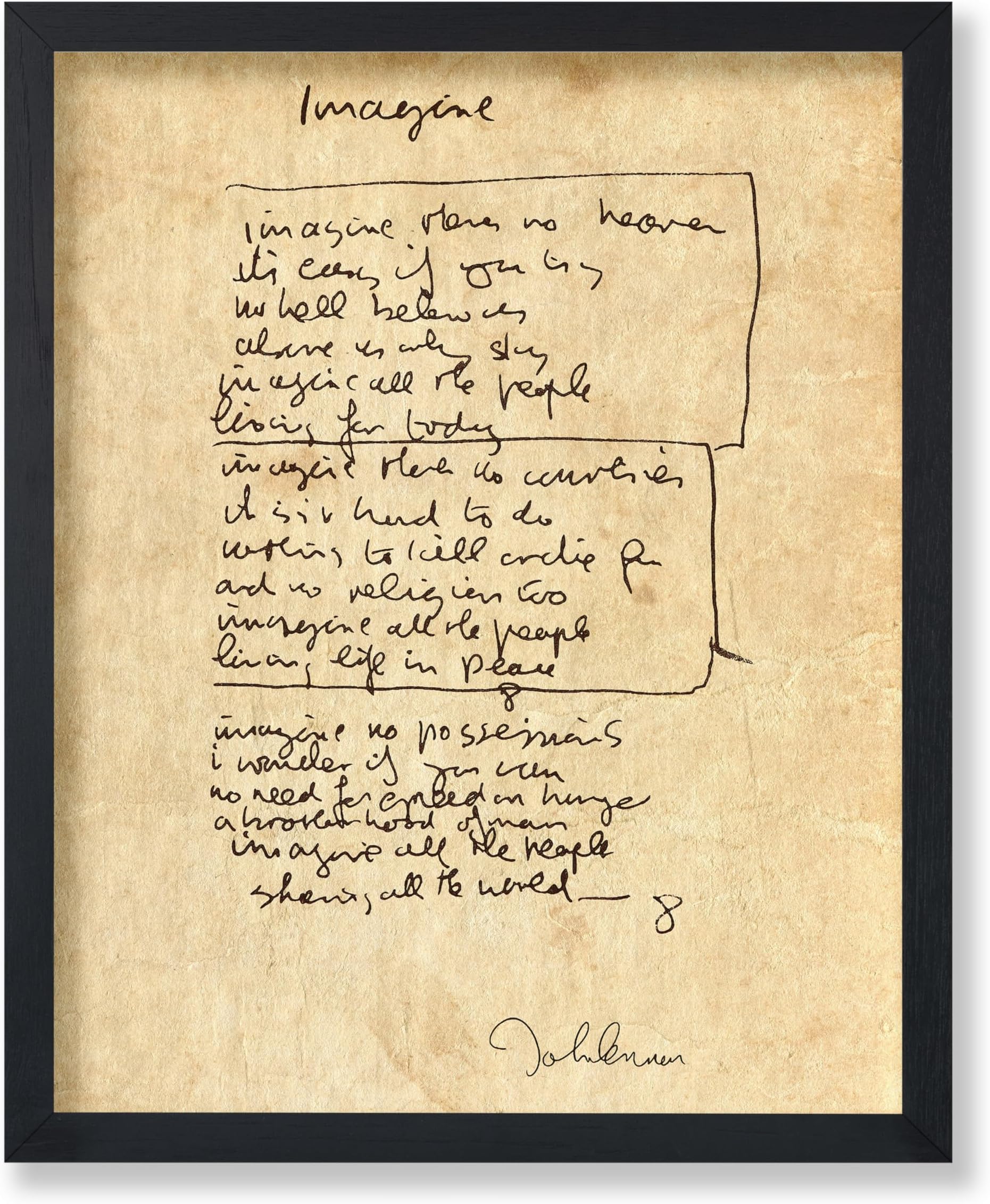 Poster Master Vintage Music Poster - Retro Lyrical Print - 8x10 UNFRAMED Wall Art - Gift for Artist, Singer - Imagine, John Lennon, Song, Handwritten, Rock Album - Wall Decor for Studio, Office