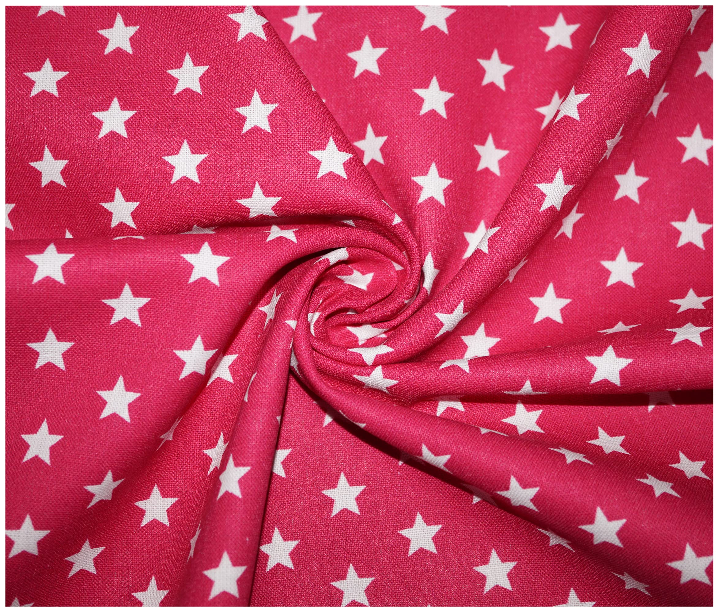 100% Cotton Little Stars Star Poplin Fabric Sewing Arts & Crafts Dressmaking in 13 Colours (5 Metre (500 x 140cm), Cerise)