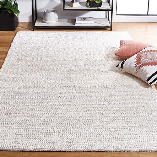 SAFAVIEH Natura Collection - Alfombra de área de 5 x 8 pies, marfil y beige, hecha a mano, lana y algodón, ideal para zonas de alto tráfico en sala