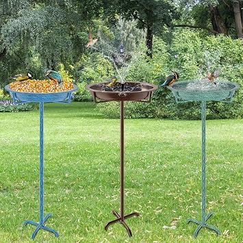 Bird Bath for Outdoors, Metal Garden Birdbath Bowl for Outside with 4 Prongs Base Stake, Bird Feeder for Garden Yard Lawn Deco (Retro Blue)