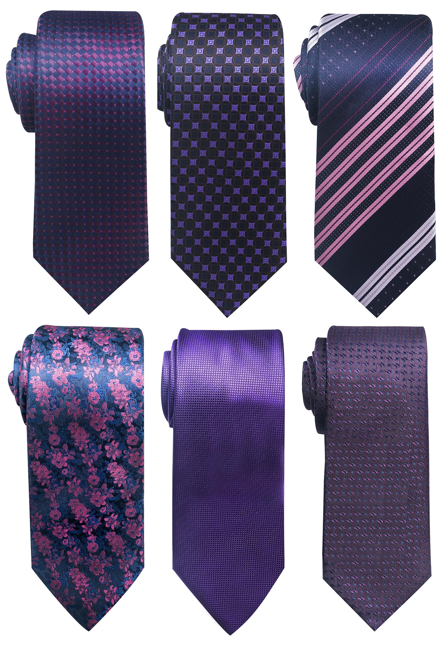 Passabin Men's Purple Tie For Necktie Woven Jacquard Neck Ties Set 6 Pcs, Normal