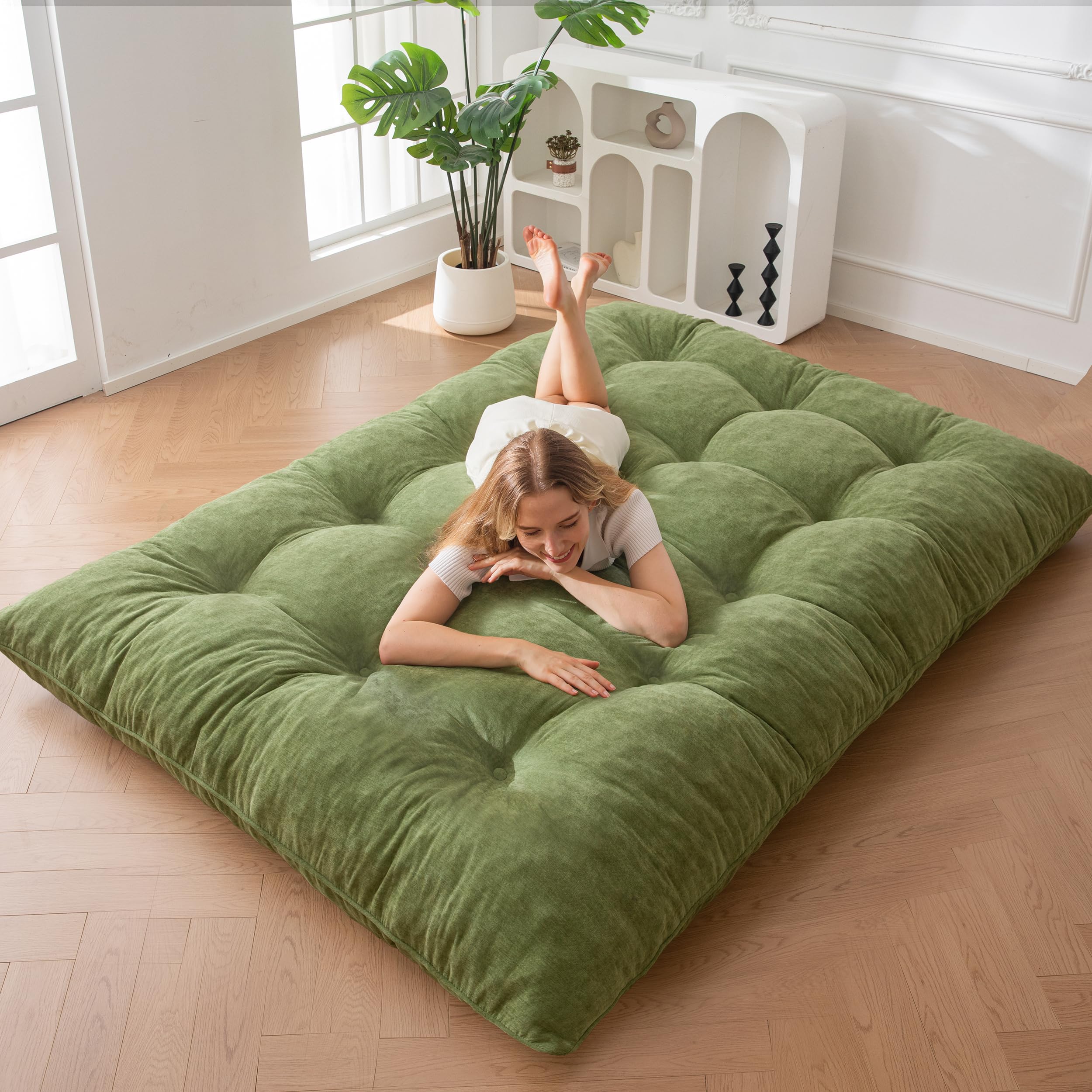MAXYOYO Opvouwbare Matras Eenpersoons, 15 cm Comfortabele Opvouwbare Matras Met Chenille-Stof, Driekwijd Vloer Futon Bank Bed Voor Gast, Vouwmatras Topper Voor Camping, Grijs, Dubbel