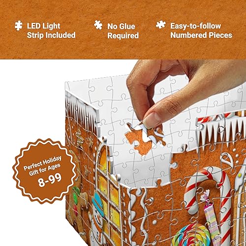 Miniatura 3 de Ravensburger - Casa de pan de jengibre 3D con luces - Rompecabezas de 216 piezas - Casa tradicional de pan de jengibre con base resistente e