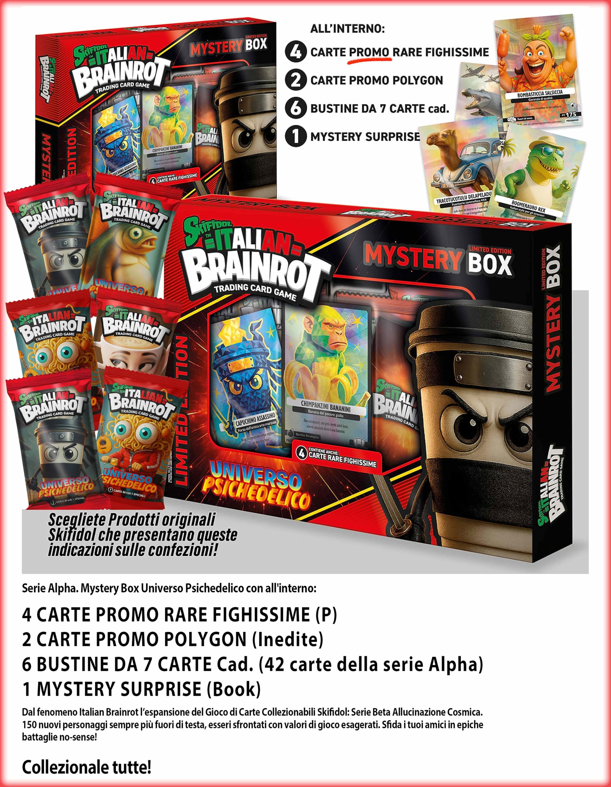 36 Pacchetti Brainrot Box – Carte Collezionabili Psichedeliche Italiane Con 4 Fischietti Portachiavi Omaggio – Mix Di Gioco E Collezionismo Per Regali Divertenti E Originali