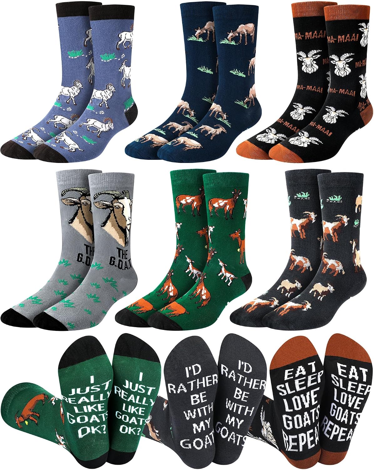 6 Pairs Novelty Animal Socks for Men Funny Gifts for Father Day Wolf Cat Donkey Tiger Goat Squirrel Lover