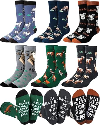 6 Pairs Novelty Animal Socks for Men Funny Gifts for Father Day Wolf Cat Donkey Tiger Goat Squirrel Lover