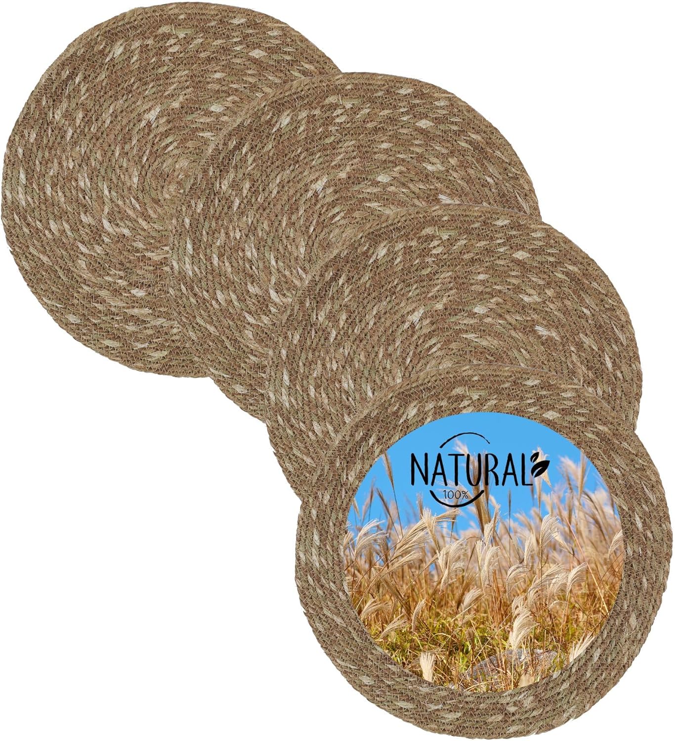 RIANGI Seagrass Placemats Set of 4 Round Hand Braided