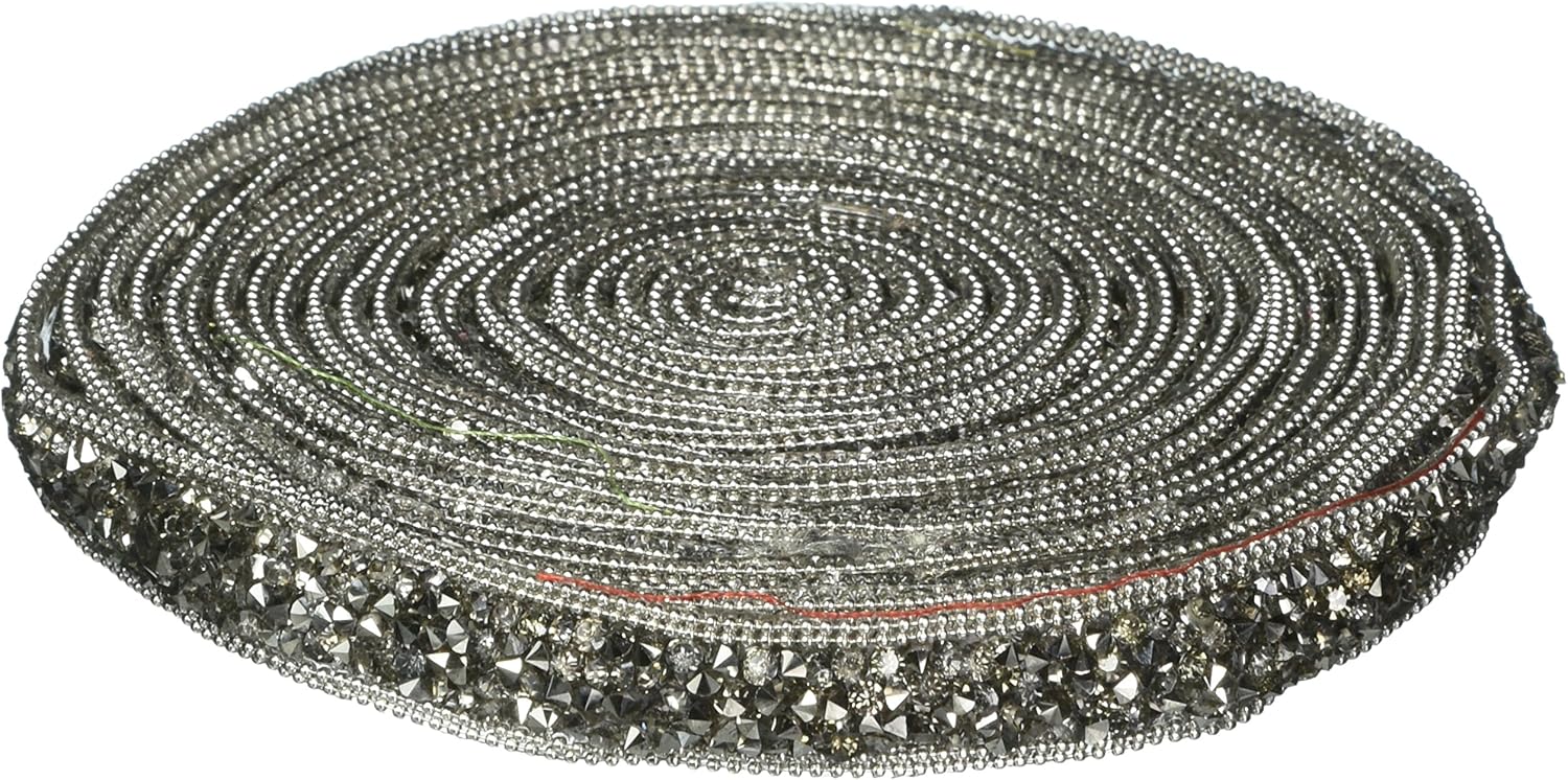 Resources House 5Y Beaded Rhinestones Trim Chain Iron on Hotfix Crystal Reel Chain Applique Embellishment Sewing