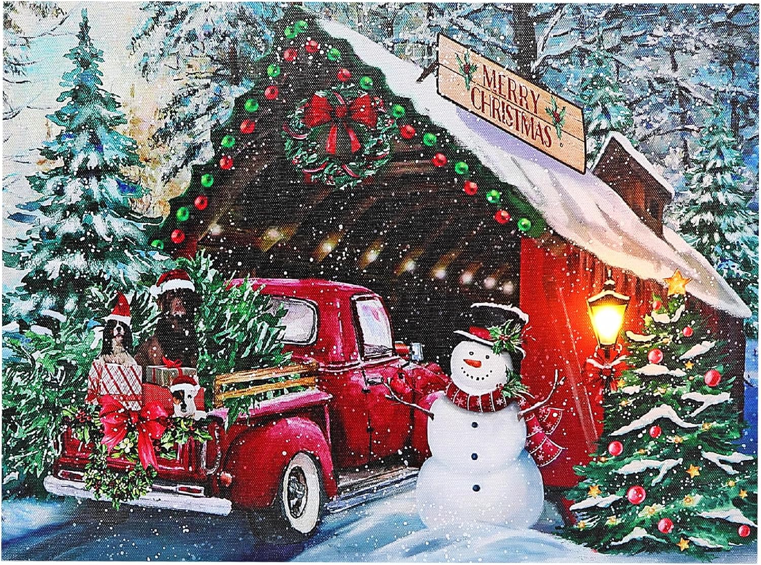 Christmas Led Canvas Wall Art Red Car with Snowman 12X16 Amazon.ca Home