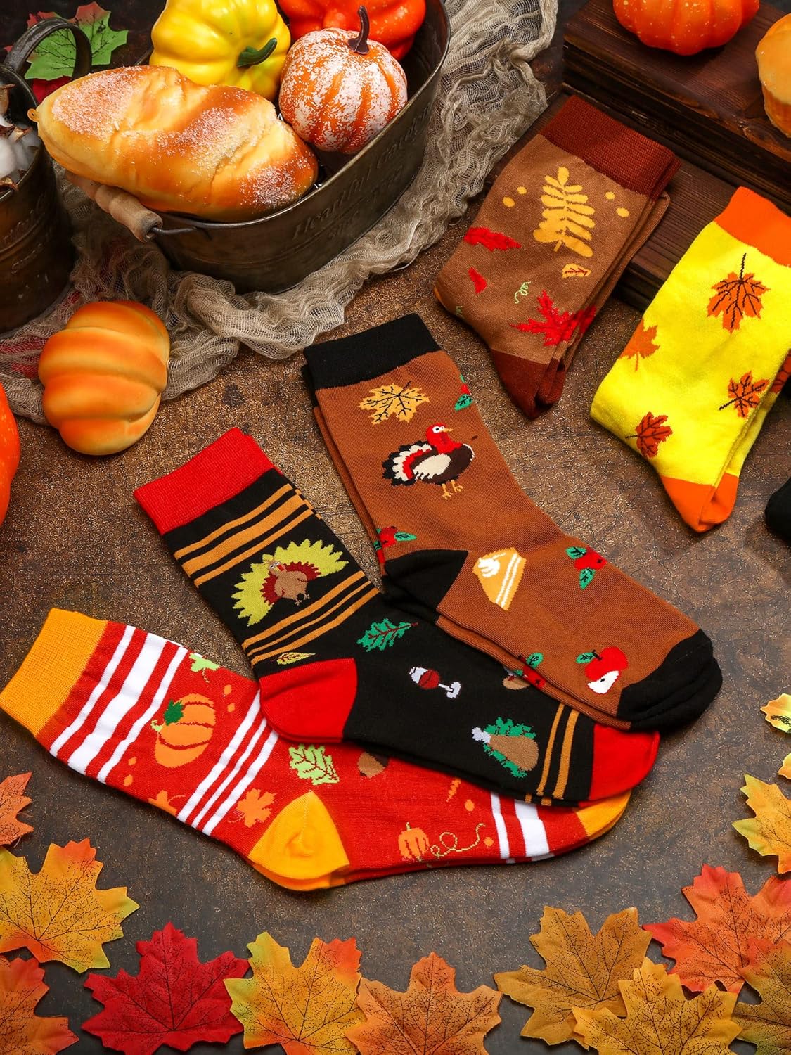 Zhanmai 12 Pairs Thanksgiving Fall Autumn Socks Bulk Harvest Fuzzy Holiday Novelty Socks Unisex Turkey Pumpkin Thanksgiving Harvest Themed Funny Stocking Gifts for Women Adult Girls Men - Image 7