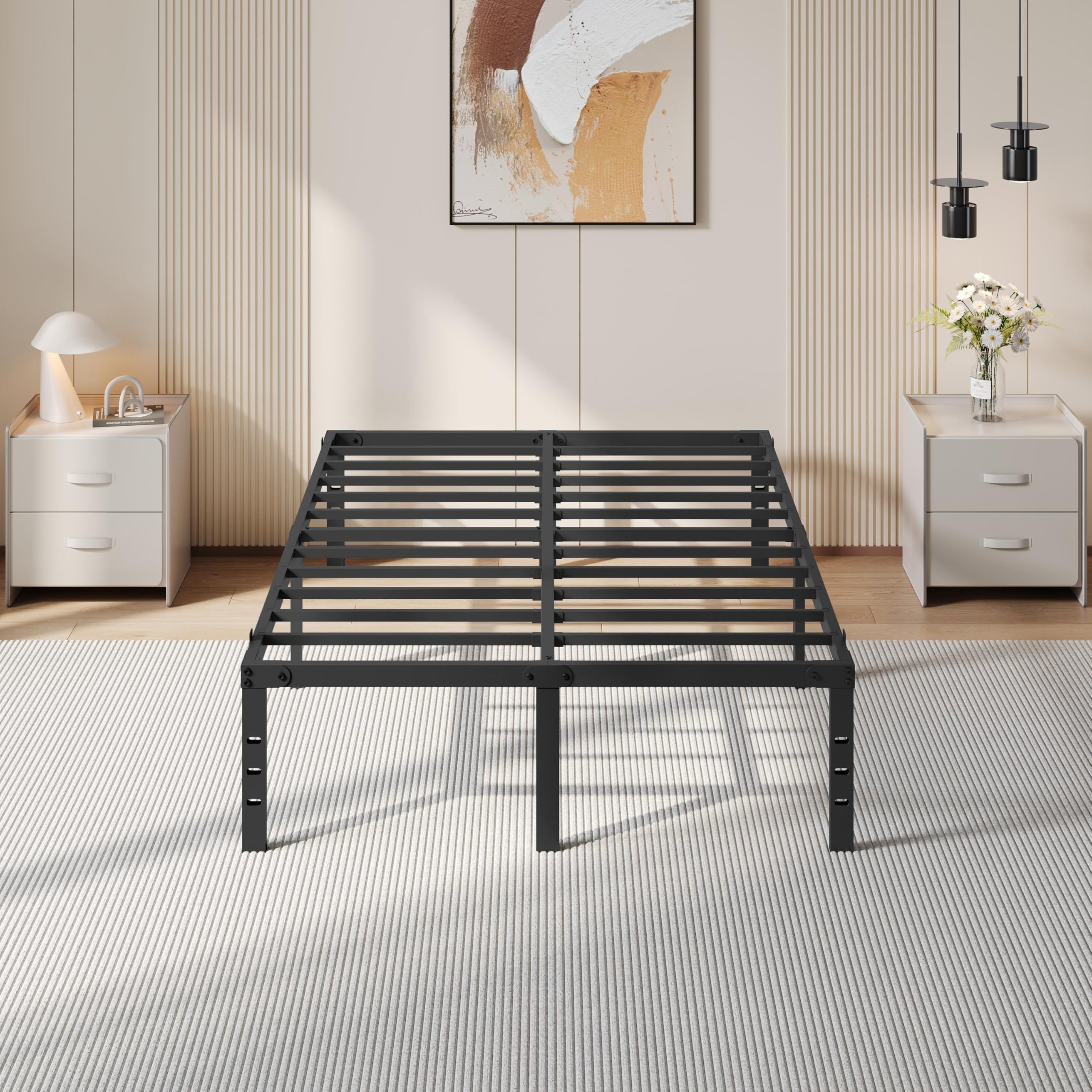 Yaheetech 41cm Double Bed Frame Metal 4ft6 Solid Double Platform Bed with Heavy Duty Steel Slat Support/Non-slip Mattress Foundation/No Box Spring Needed/Under-bed Storage/Esay Assembly/Black